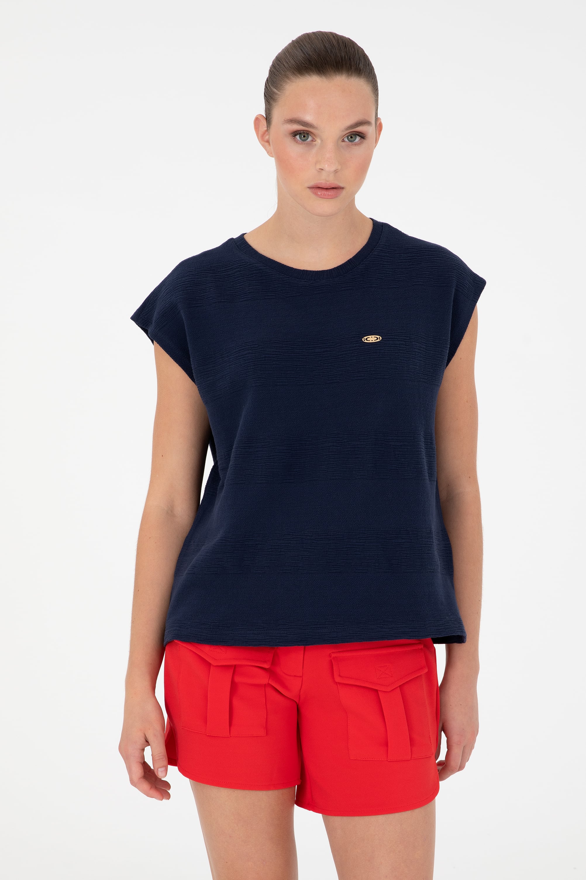 تی شرت یقه گرد لاجورد Crop Top زنانه یو اس پولو | US POLO ASSN