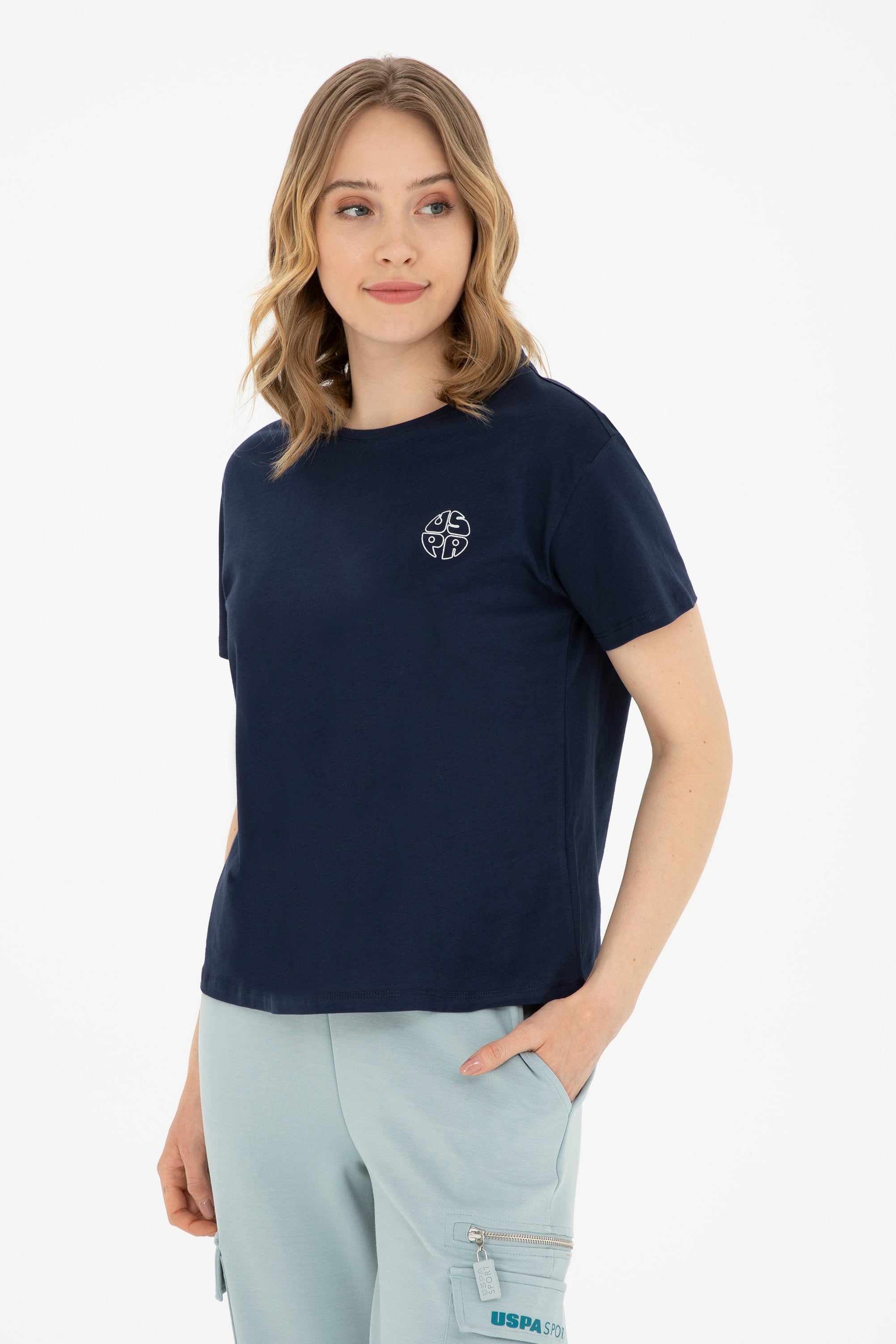 تی شرت یقه گرد لاجورد ریلکس زنانه یو اس پولو | US POLO ASSN