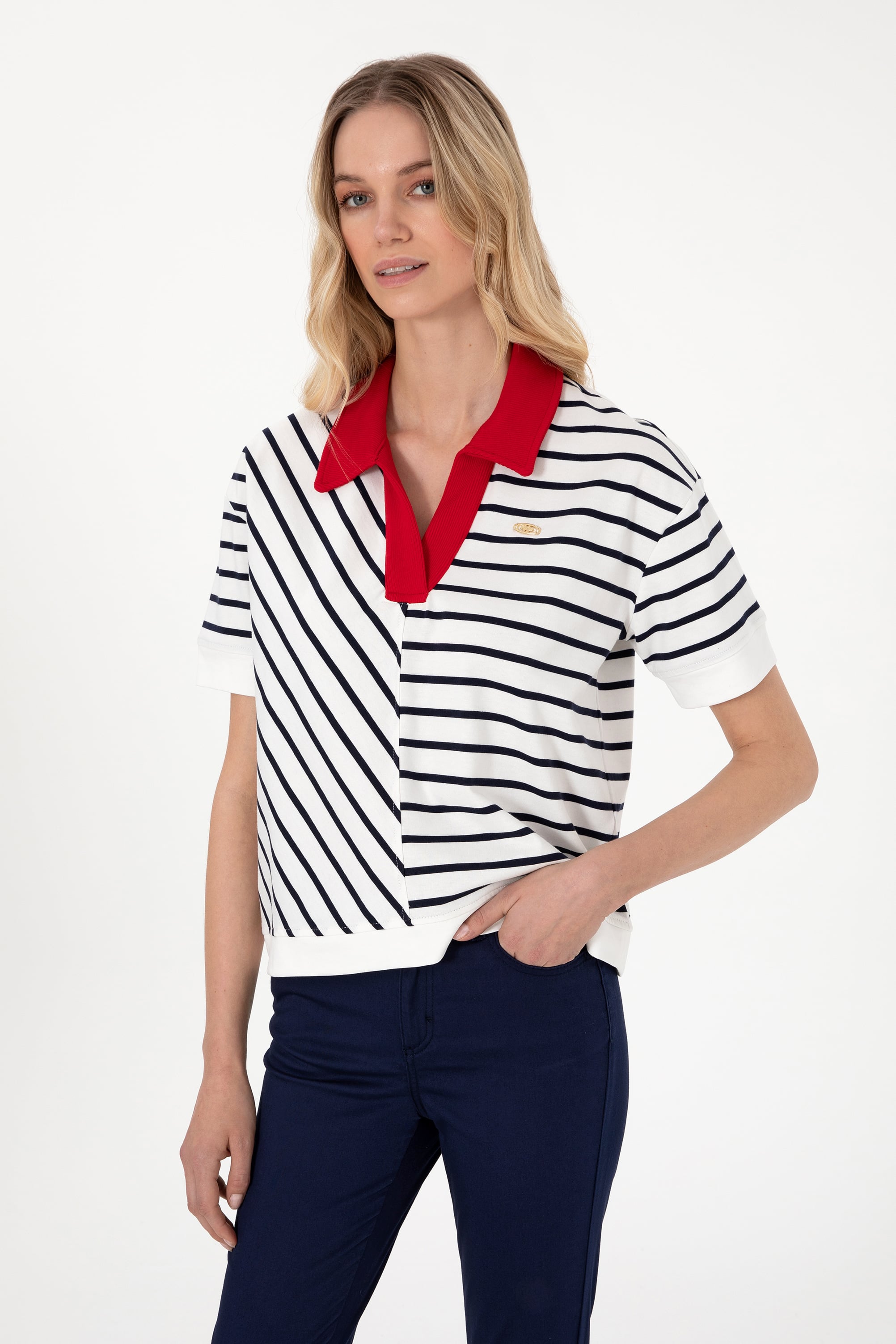 تی شرت یقه پولو لاجورد رگولار زنانه یو اس پولو | US POLO ASSN