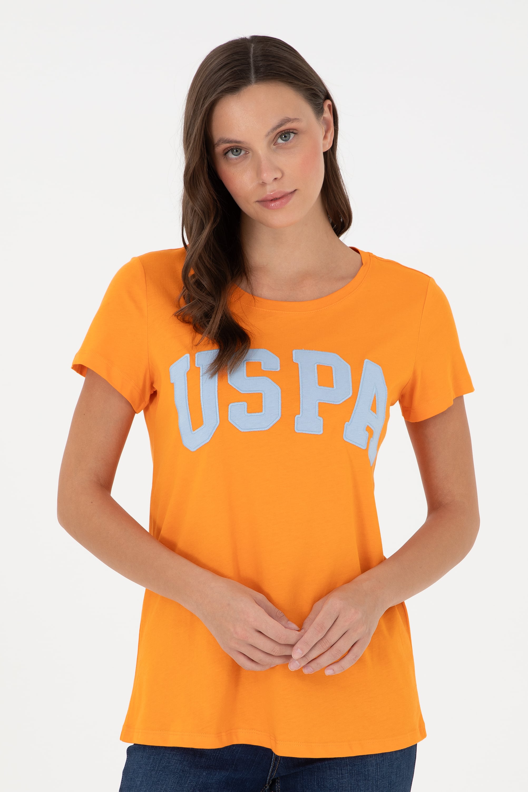 تی شرت یقه گرد نارنجی رگولار زنانه یو اس پولو | US POLO ASSN