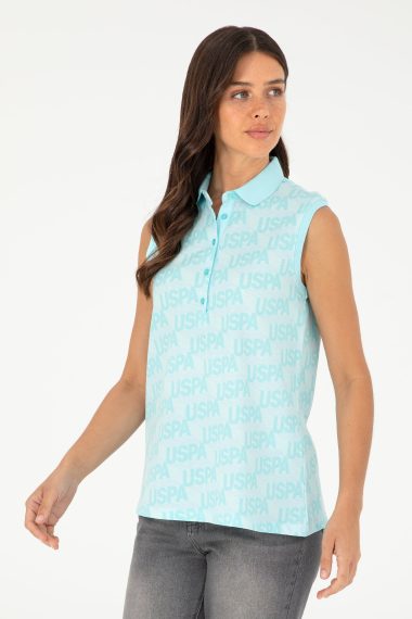 تی شرت یقه پولو نعناعی  اندامی بدون آستین زنانه یو اس پولو | US POLO ASSN