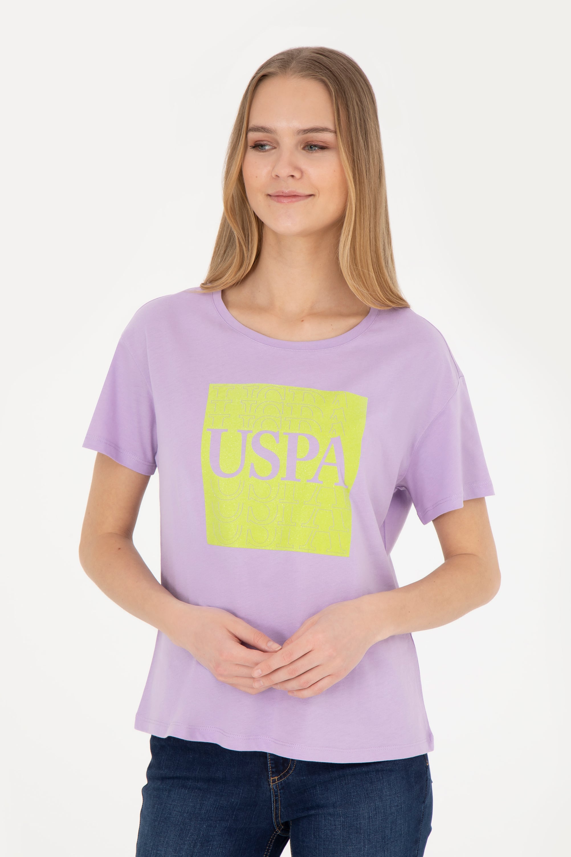 تی شرت یقه گرد یاسی ریلکس زنانه یو اس پولو | US POLO ASSN
