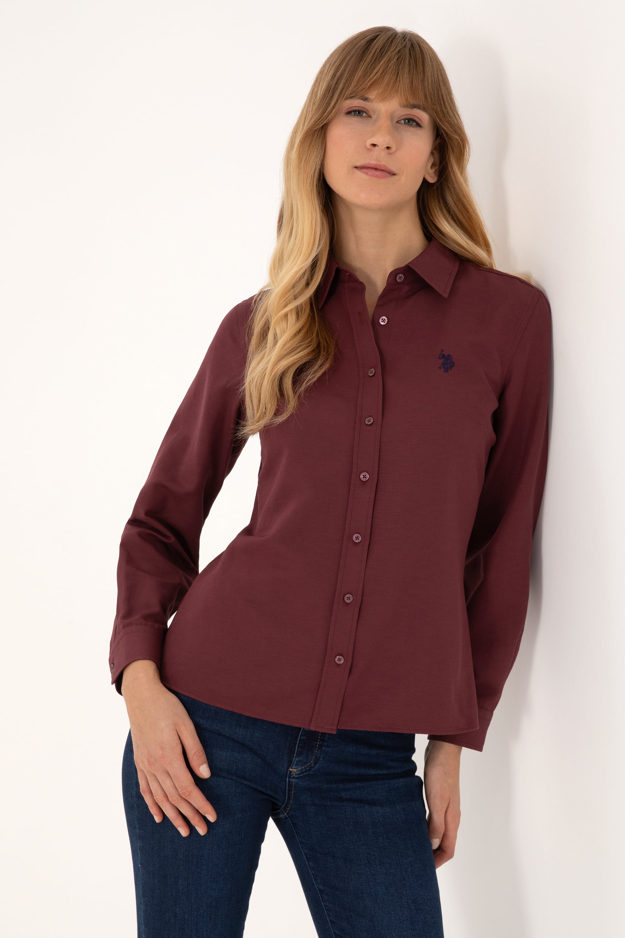 پیراهن آلبالویی اندامی زنانه یو اس پولو | US POLO ASSN