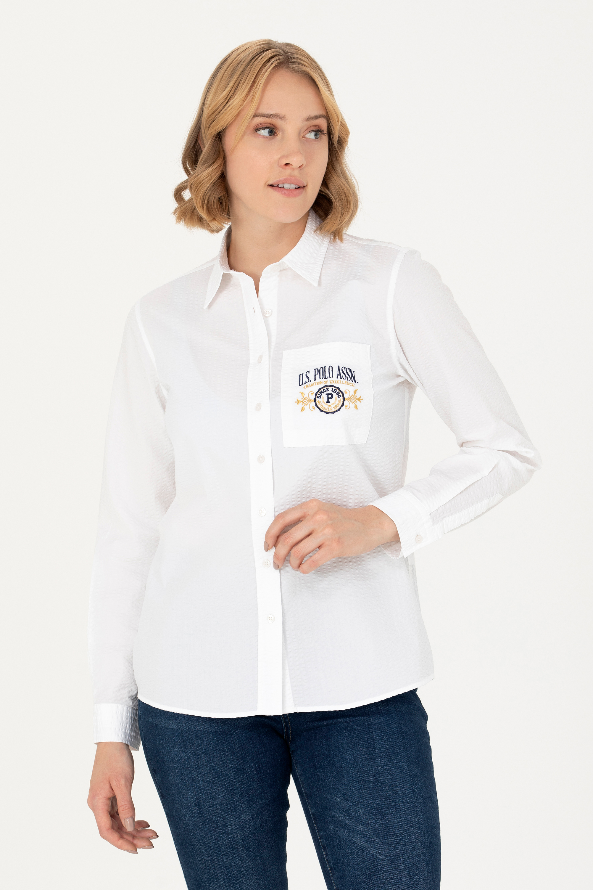 پیراهن سفید رگولار زنانه یو اس پولو | US POLO ASSN