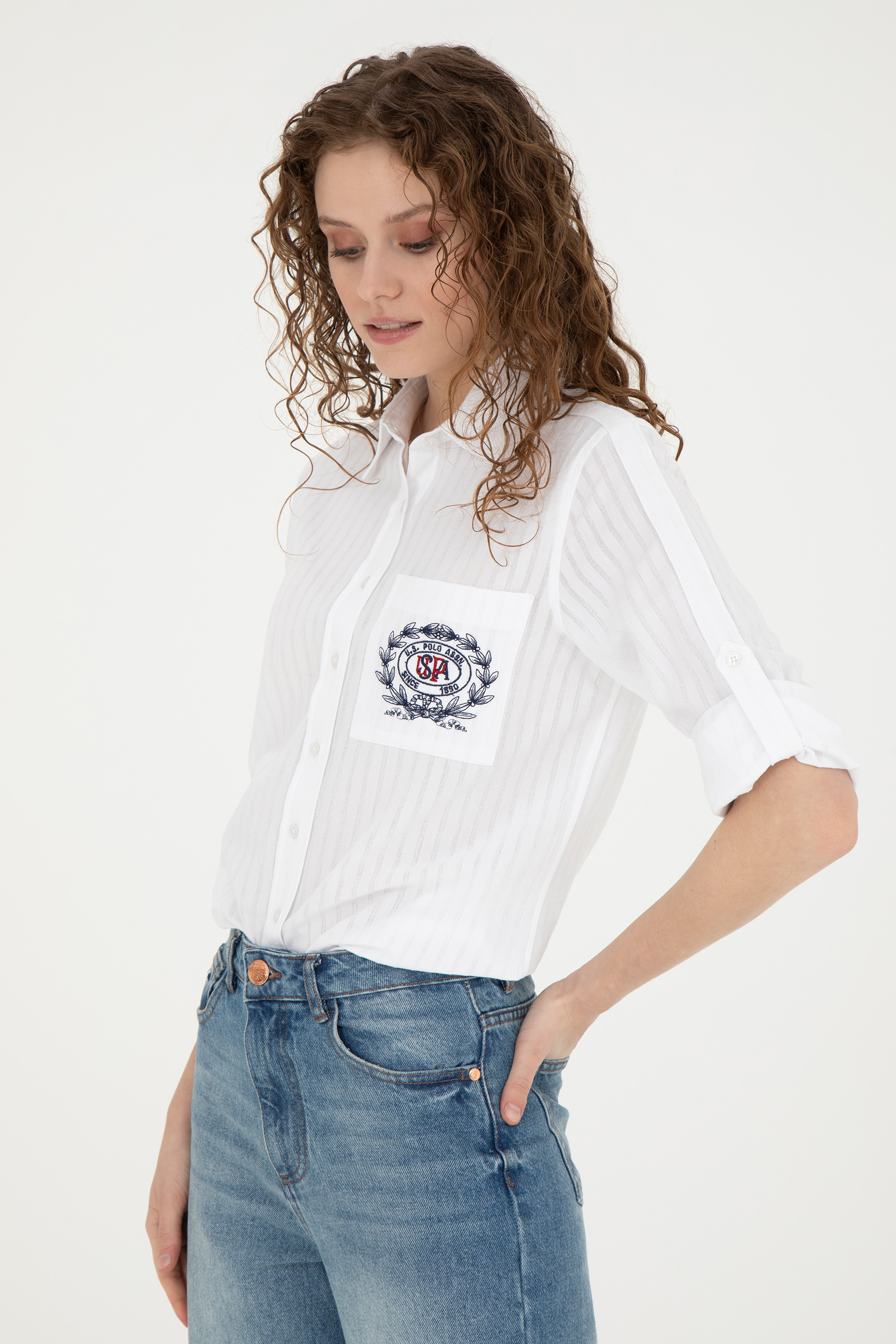 پیراهن سفید رگولار زنانه یو اس پولو | US POLO ASSN