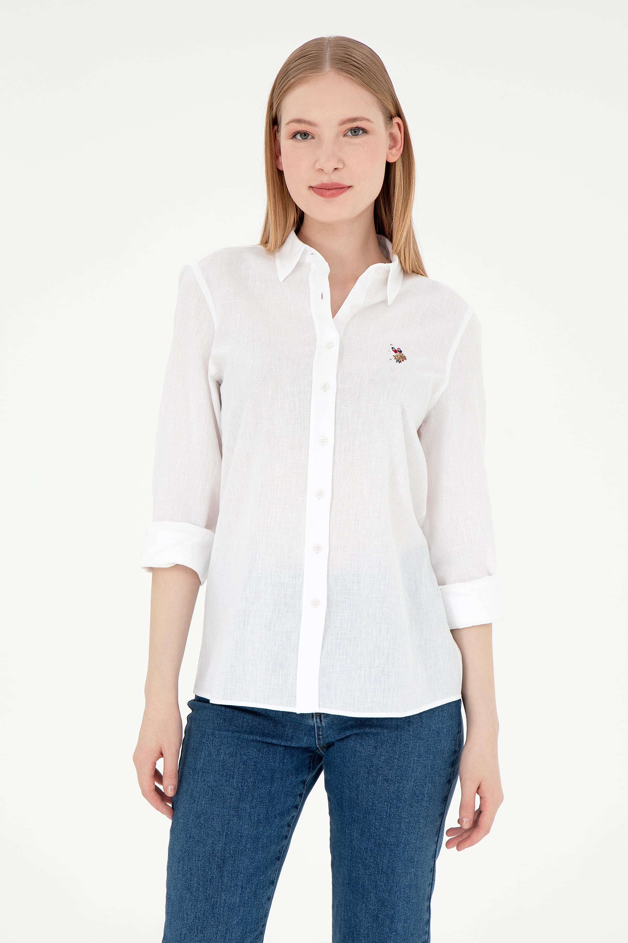 پیراهن سفید رگولار زنانه یو اس پولو | US POLO ASSN