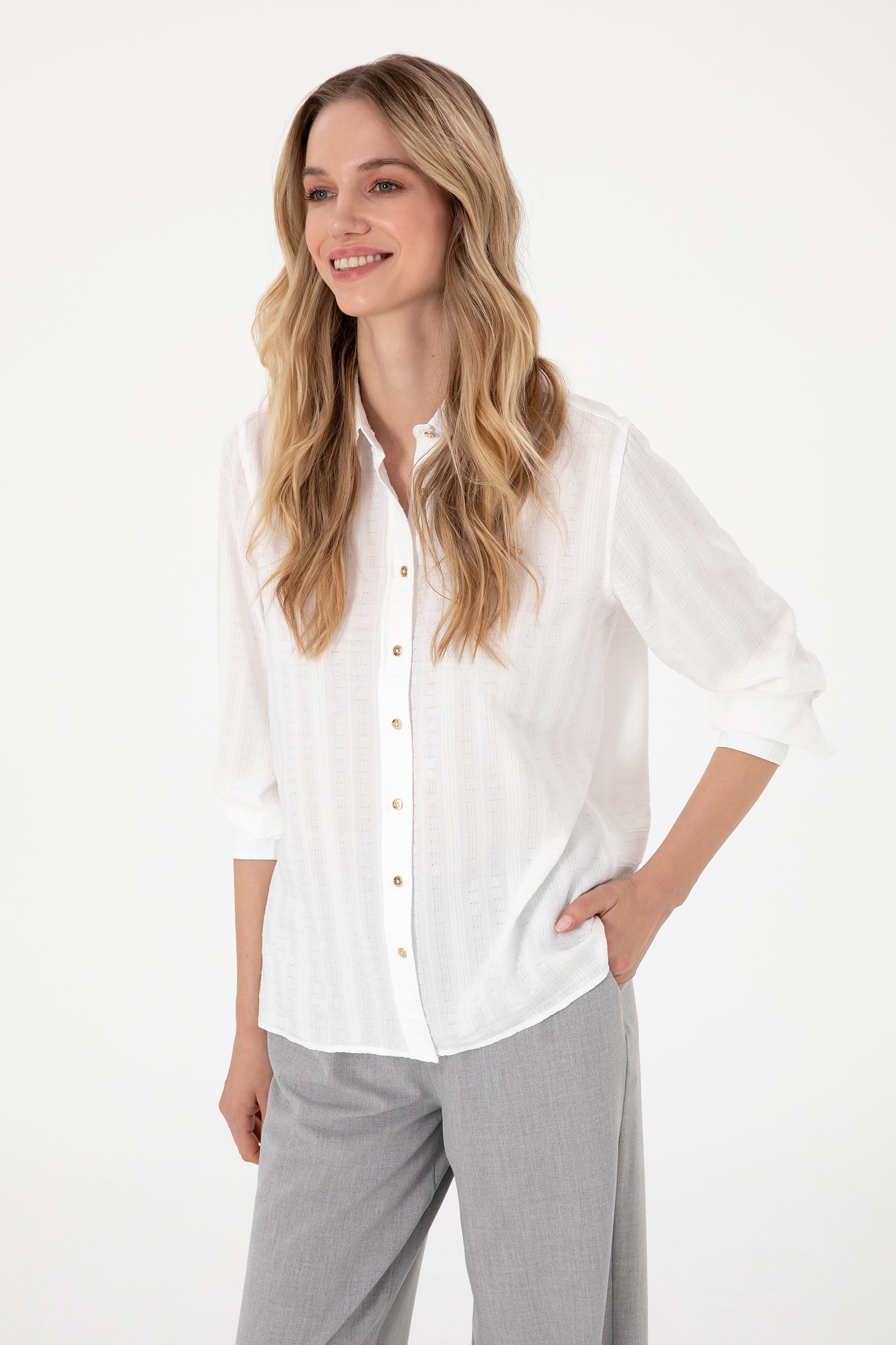 پیراهن سفید رگولار زنانه یو اس پولو | US POLO ASSN