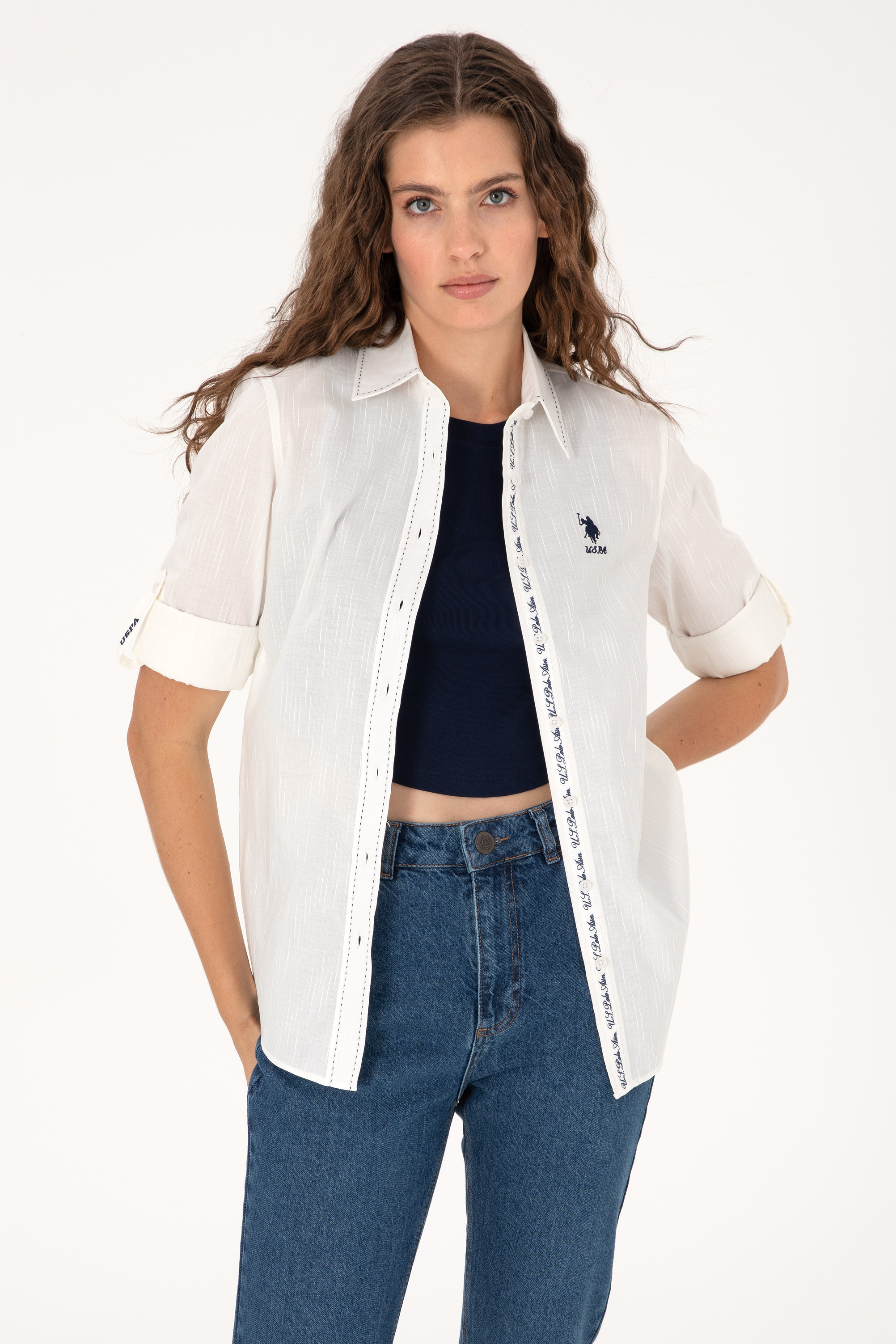 پیراهن سفید رگولار زنانه یو اس پولو | US POLO ASSN