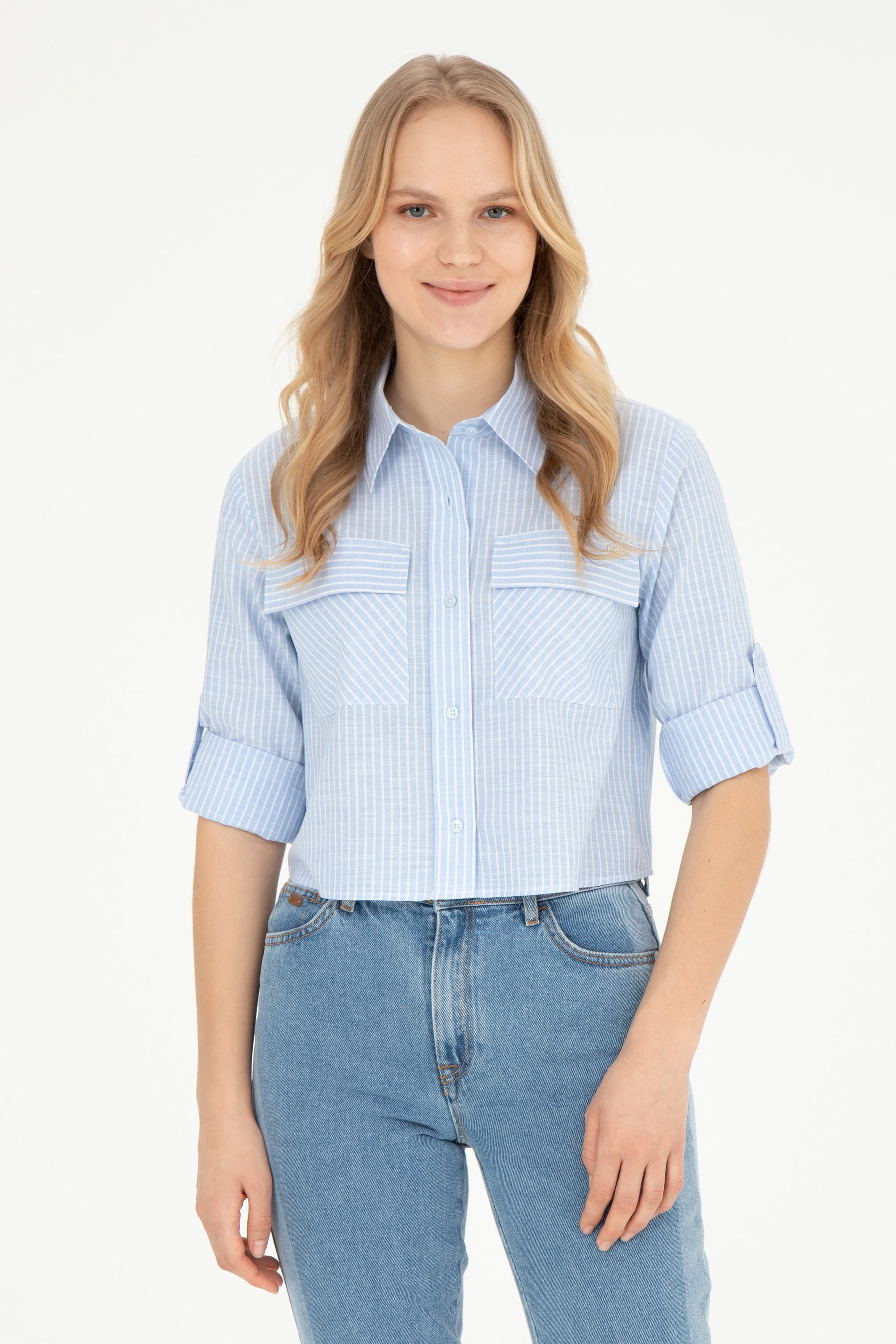 پیراهن سورمه ای روشن Crop Top زنانه یو اس پولو | US POLO ASSN