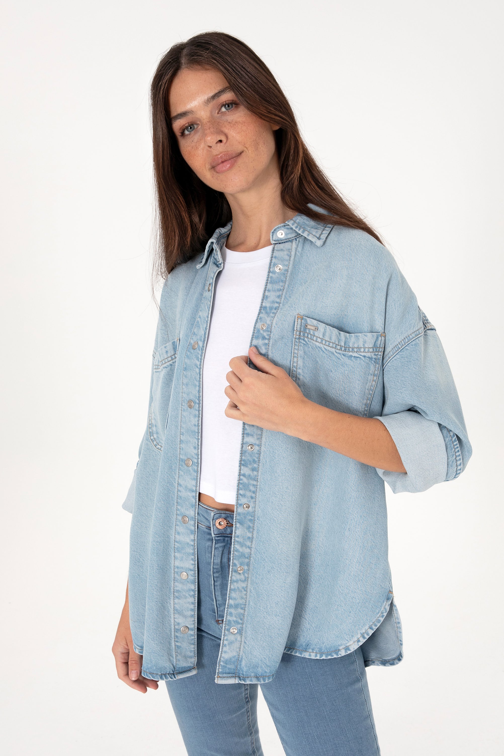 پیراهن سورمه ای روشن Oversize زنانه یو اس پولو | US POLO ASSN