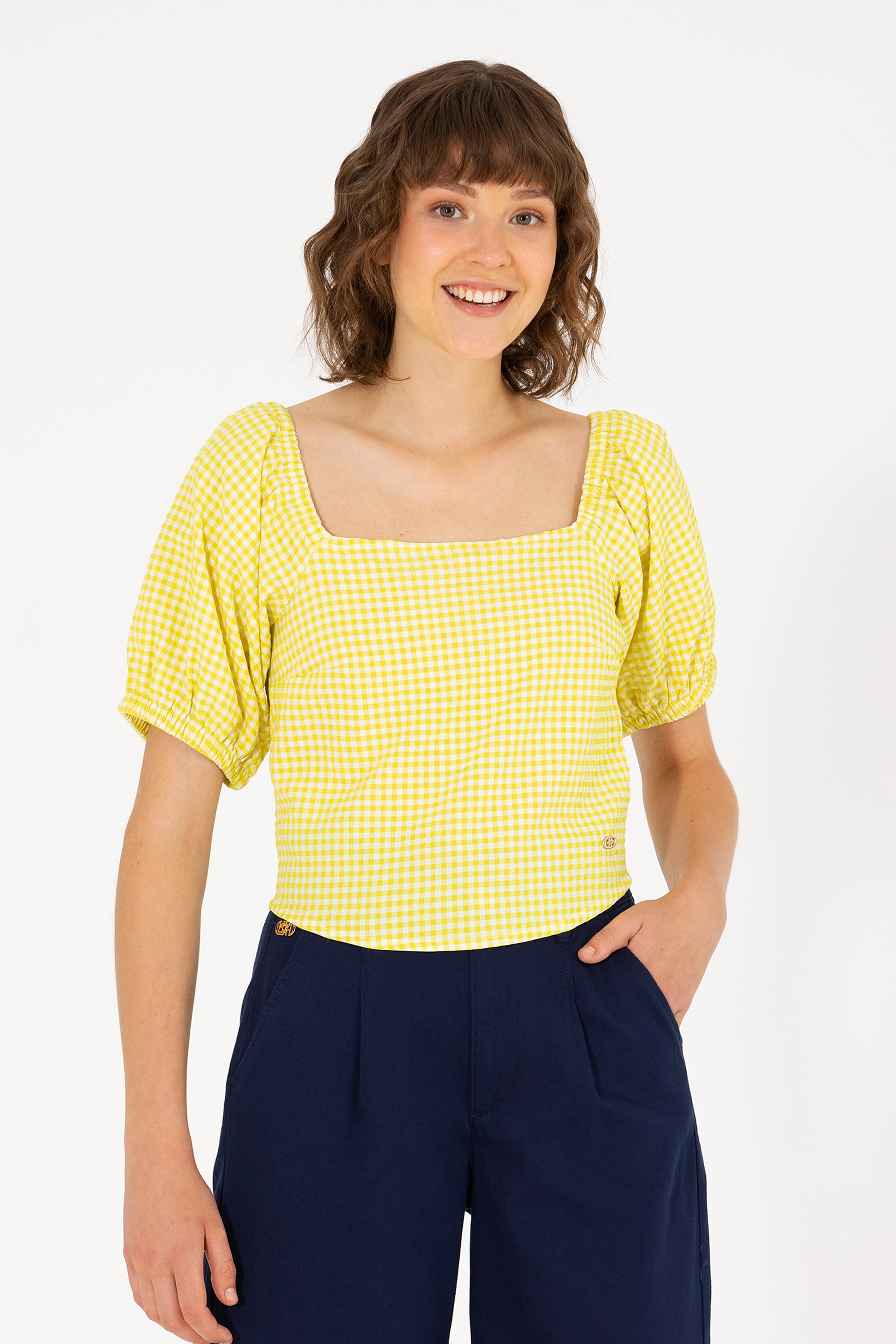 پیراهن لیمویی Crop Top زنانه یو اس پولو | US POLO ASSN