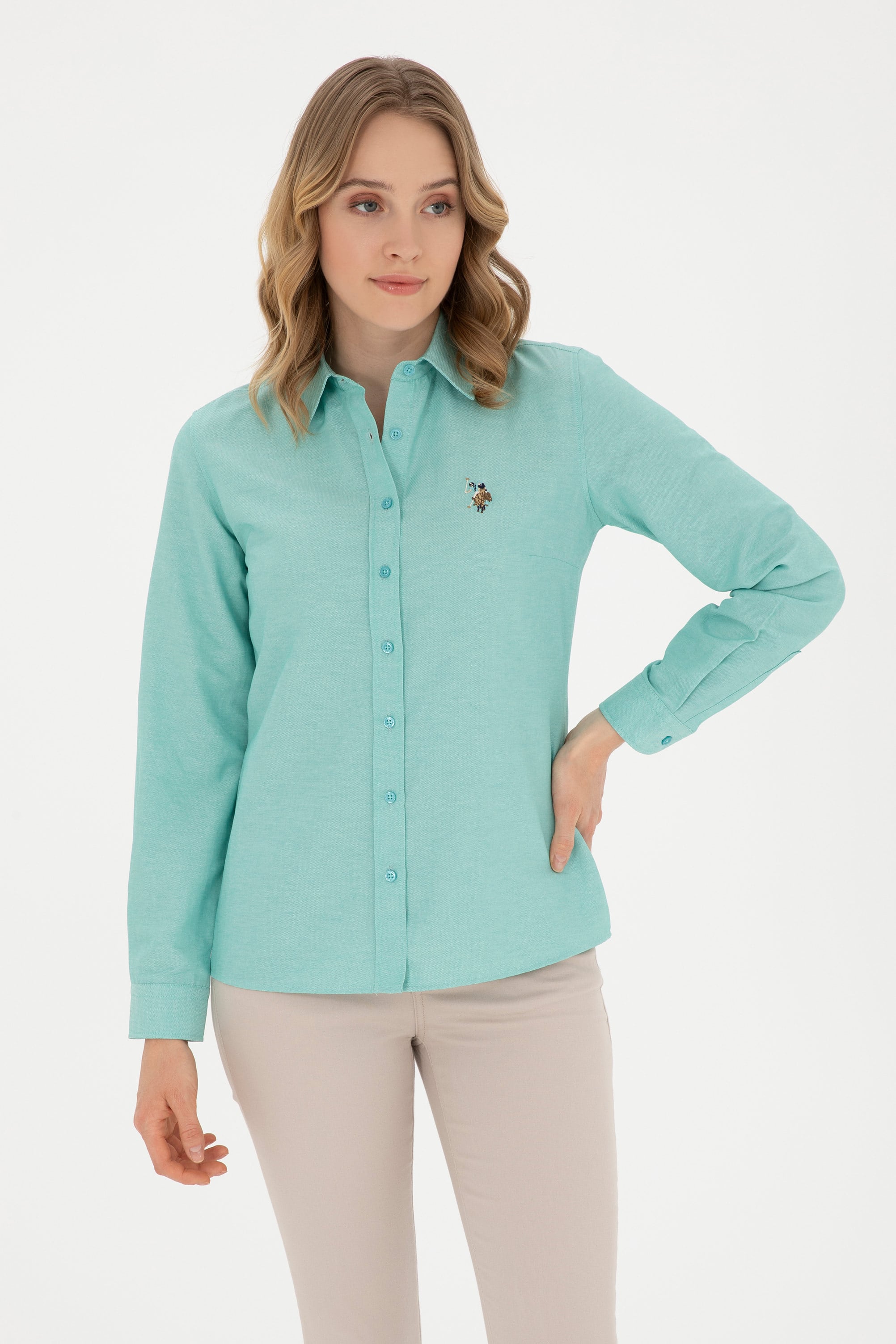 پیراهن نعناعی اندامی زنانه یو اس پولو | US POLO ASSN