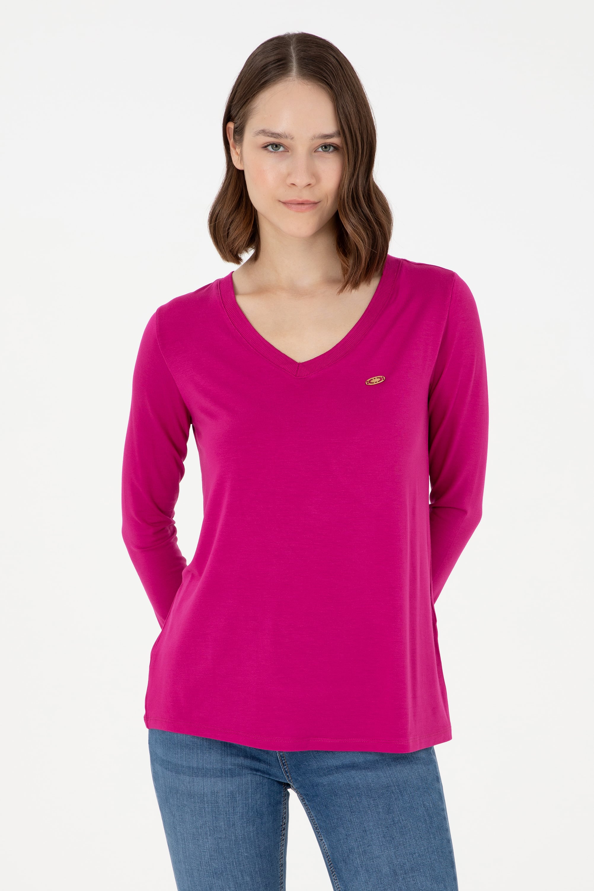 سویشرت یقه هفت ارغوانی ریلکس آستین بلند زنانه یو اس پولو | US POLO ASSN