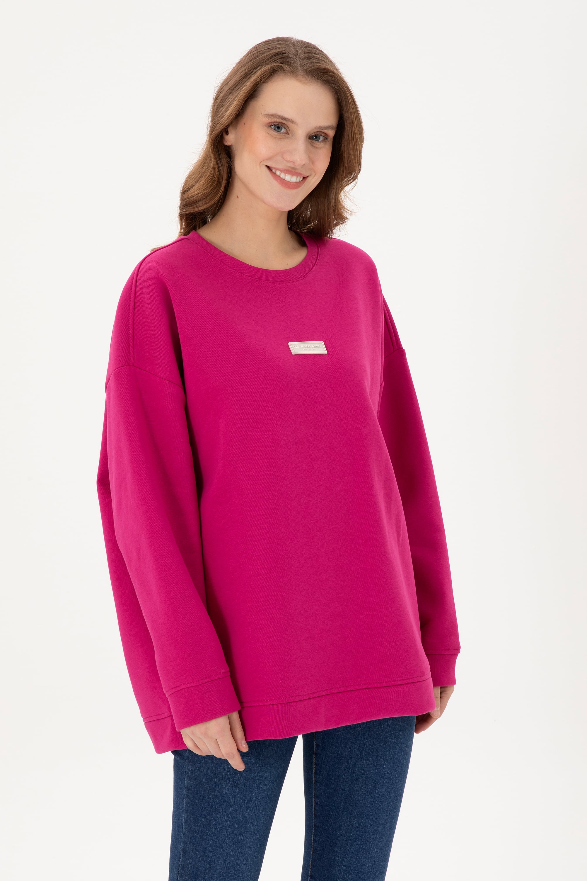 سویشرت یقه گرد ارغوانی Oversize آستین بلند زنانه یو اس پولو | US POLO ASSN