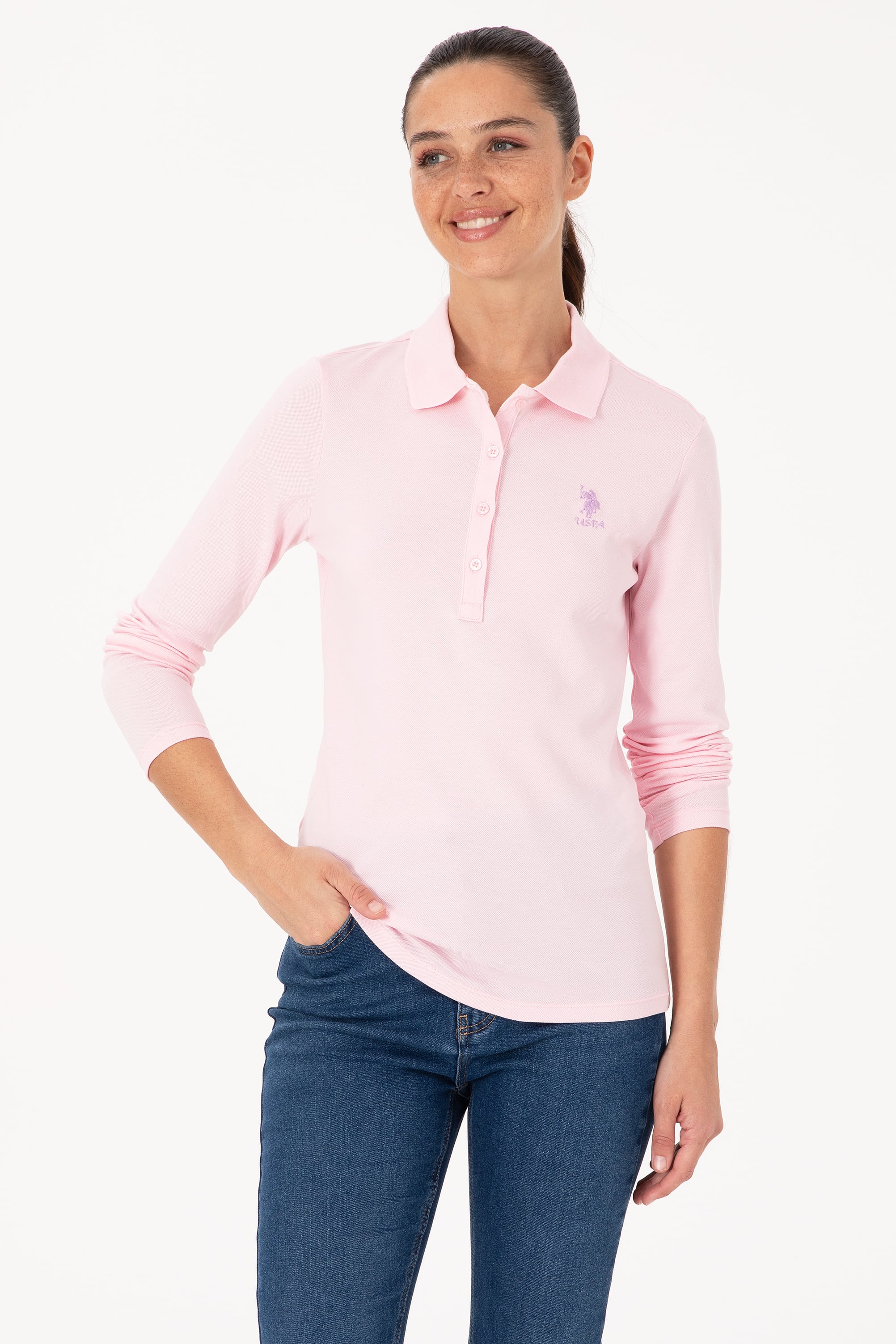 سویشرت صورتی روشن اندامی زنانه یو اس پولو | US POLO ASSN