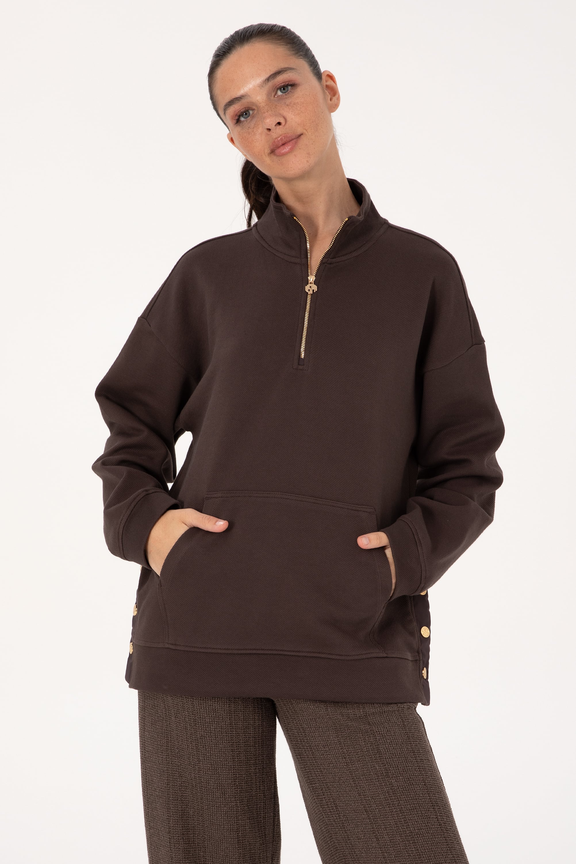 سویشرت قهوه ای تیره ریلکس زنانه یو اس پولو | US POLO ASSN