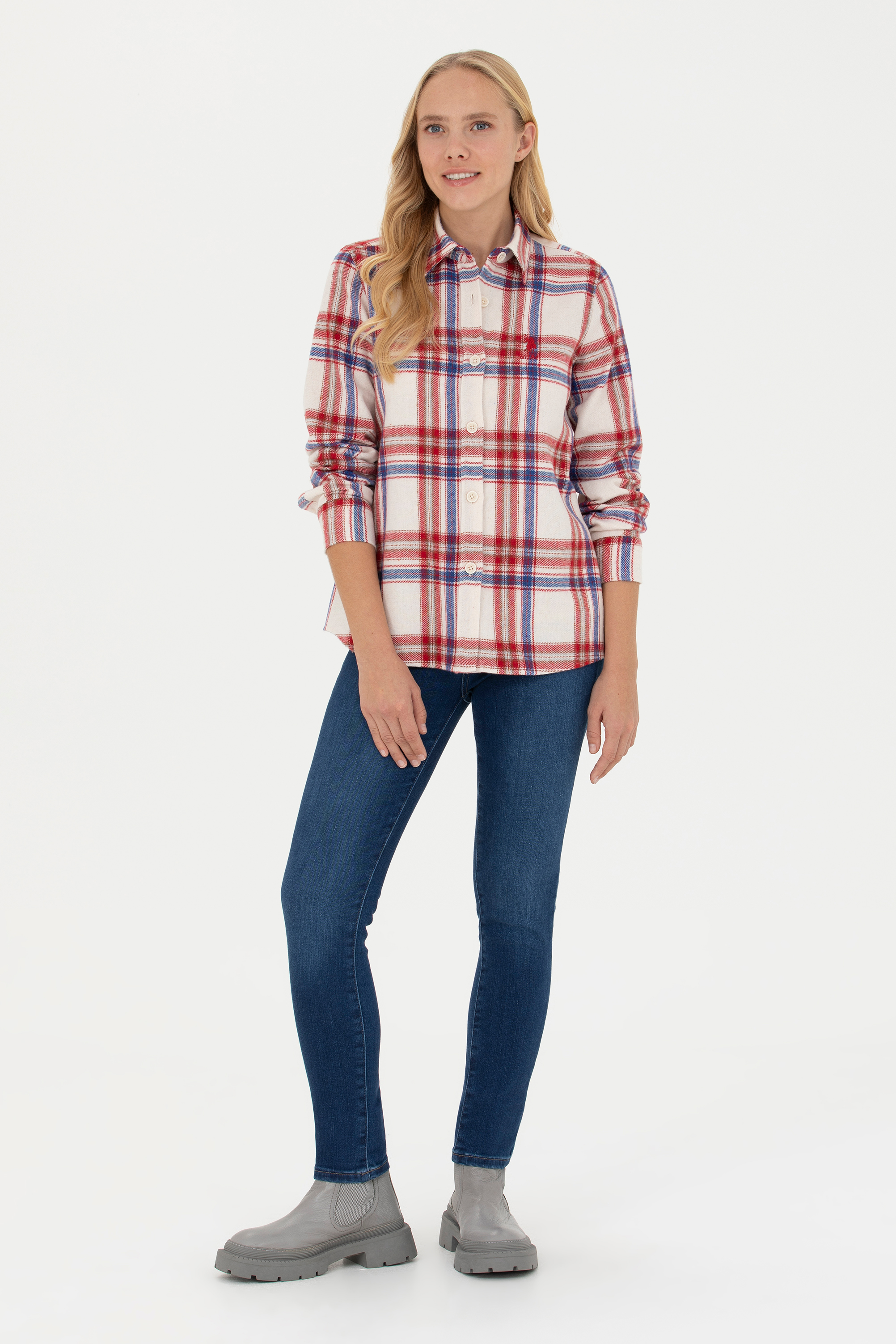 شلوار جین آبی تیره اسکینی فاق بلند زنانه یو اس پولو | US POLO ASSN