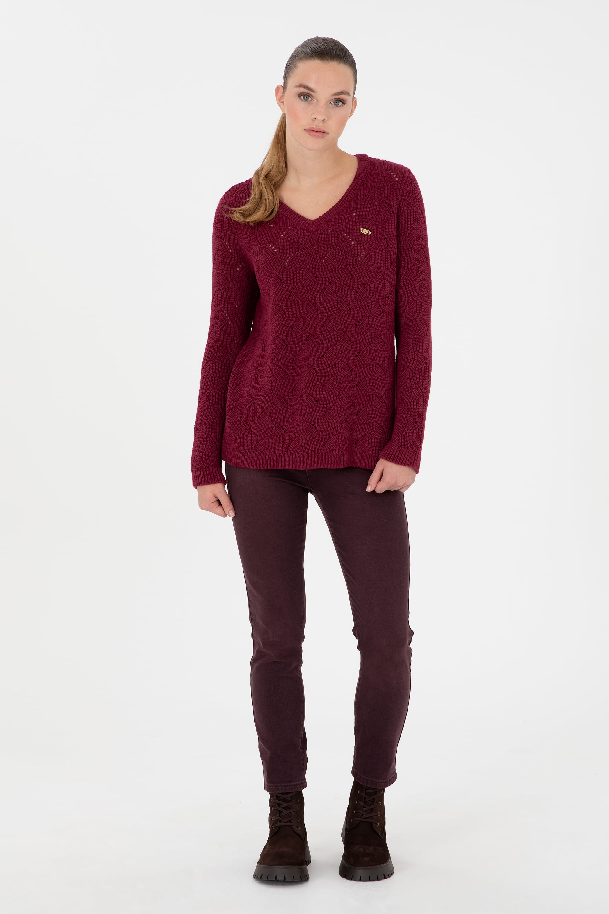 شلوار جین بورگاندی SLIM HIGT WAIST زنانه یو اس پولو | US POLO ASSN