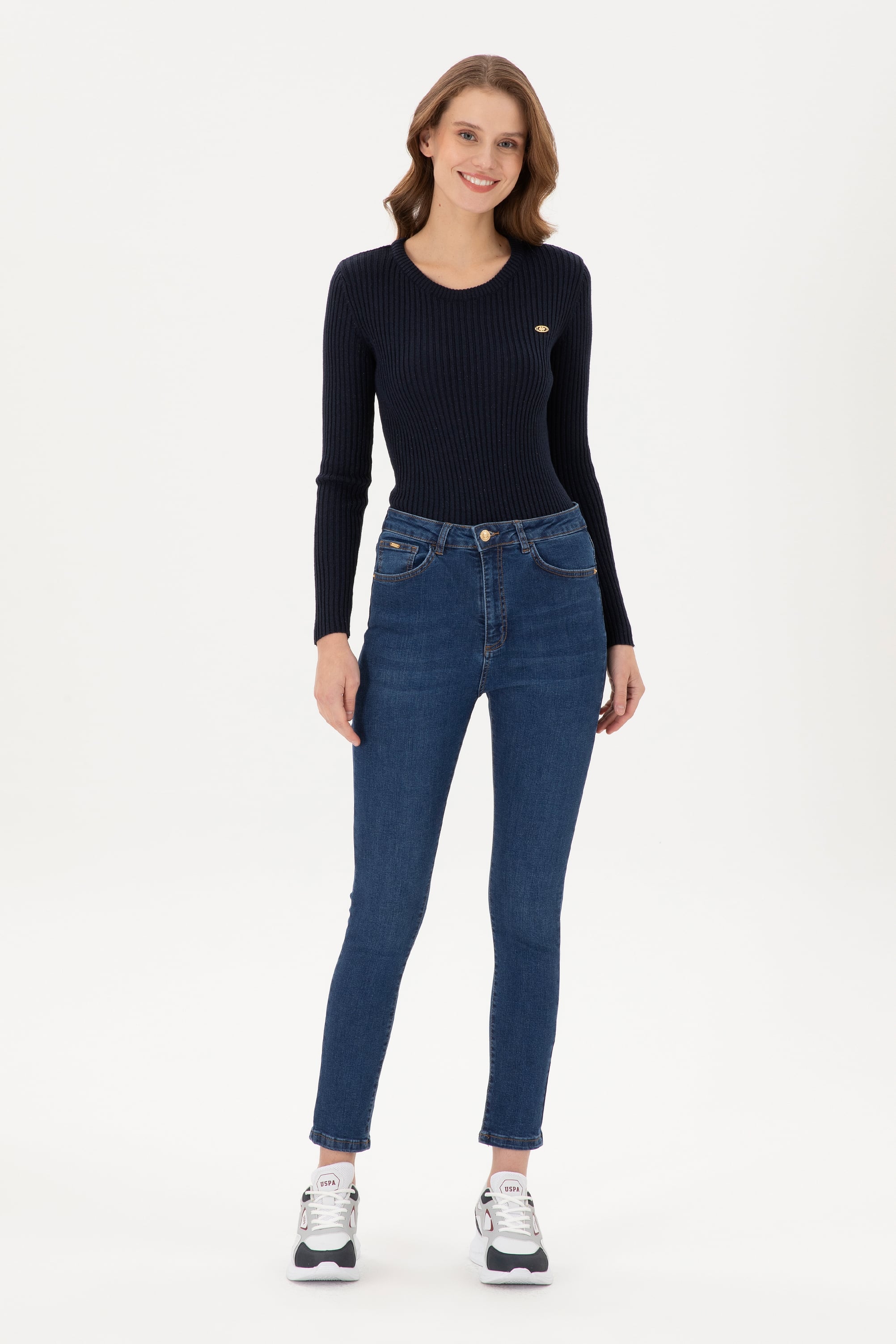 شلوار جین آبی تیره اسکینی فاق بلند زنانه یو اس پولو | US POLO ASSN