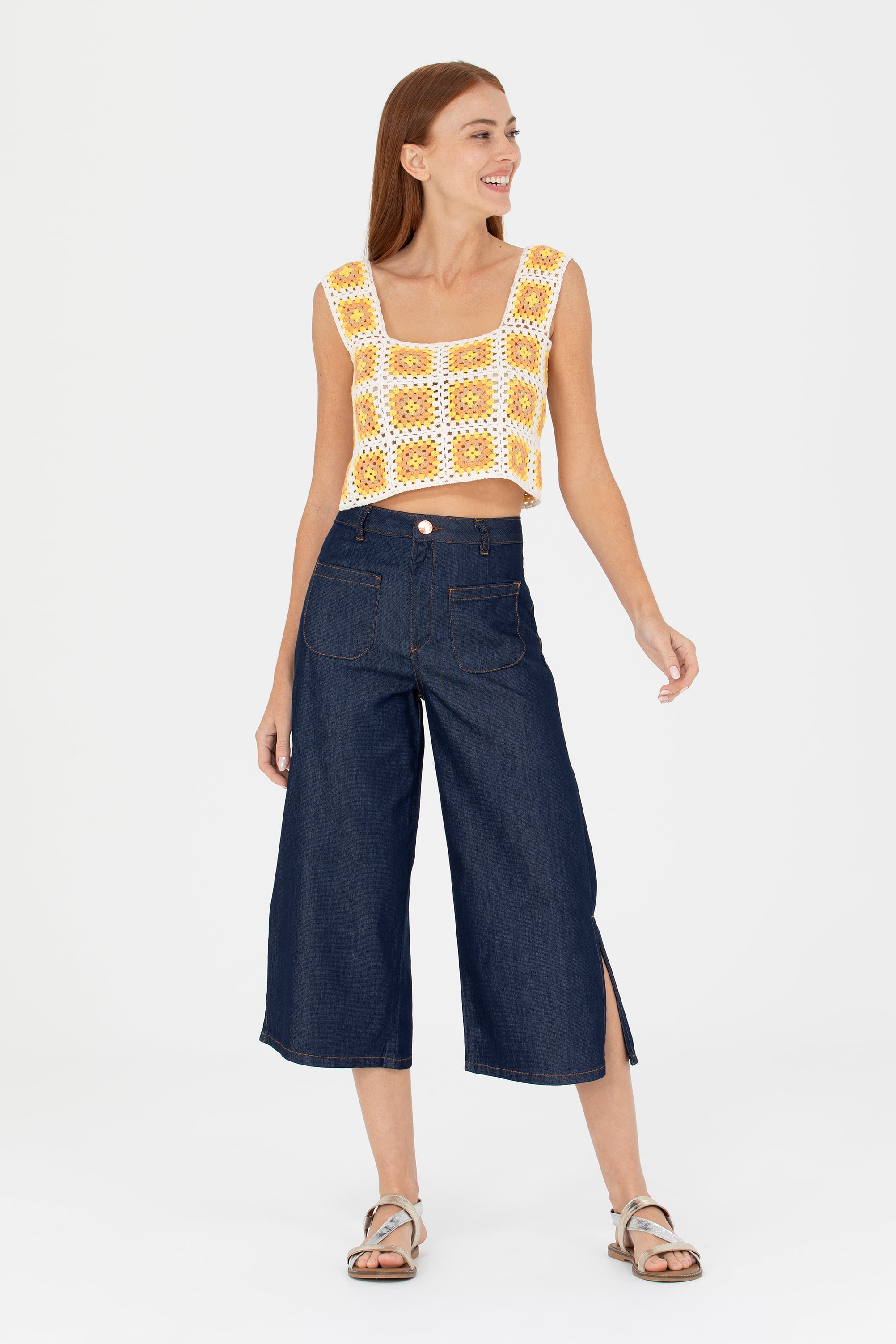 شلوار جین لاجوردی تیره Flare Cropped زنانه یو اس پولو | US POLO ASSN