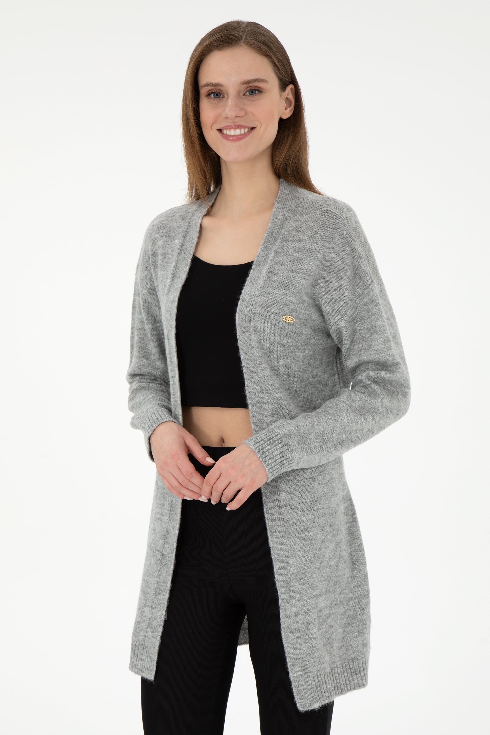 ژاکت خاکستری ملانژ ریلکس زنانه یو اس پولو | US POLO ASSN