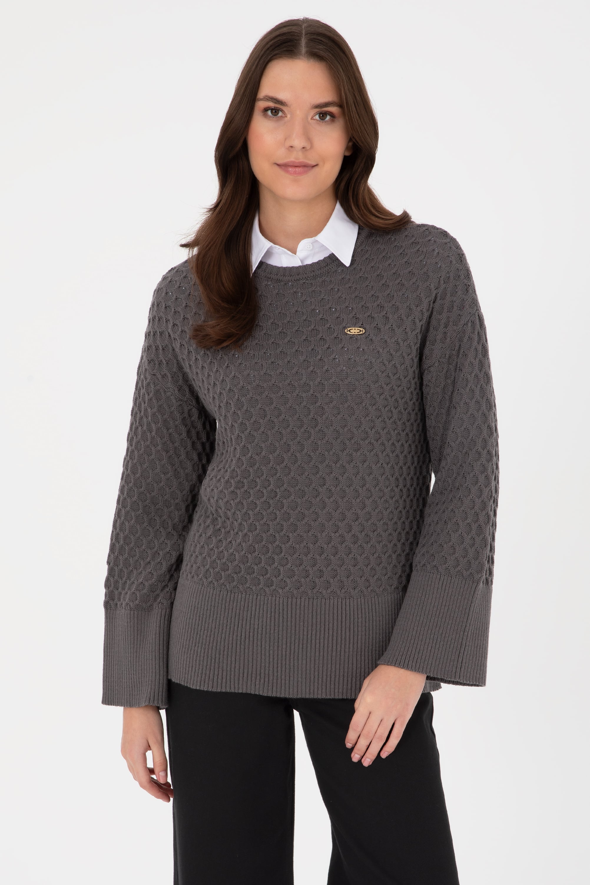 بافت خاکستری ریلکس زنانه یو اس پولو | US POLO ASSN