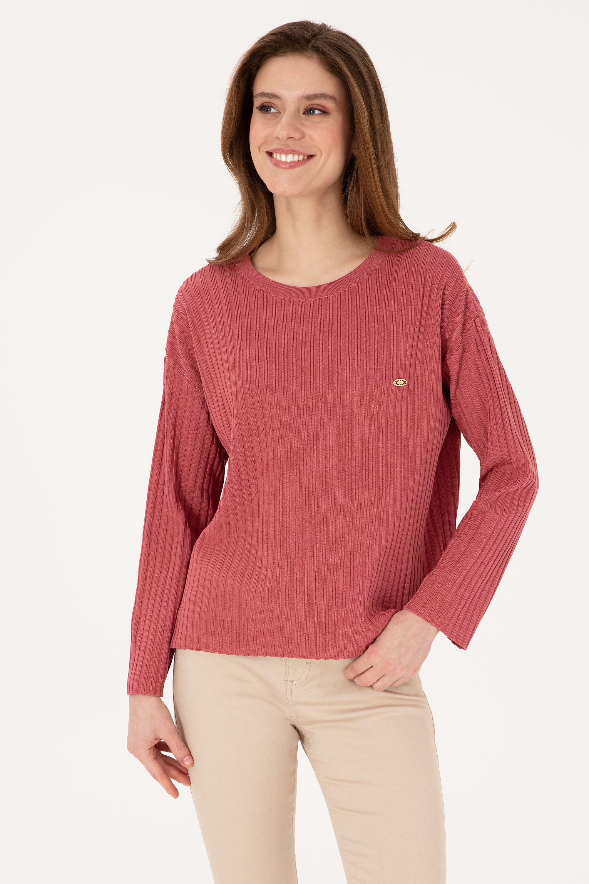 بافت صورتی تیره Oversize زنانه یو اس پولو | US POLO ASSN