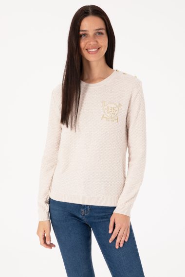 بافت  سفید ملانژ  اندامی  زنانه یو اس پولو | US POLO ASSN