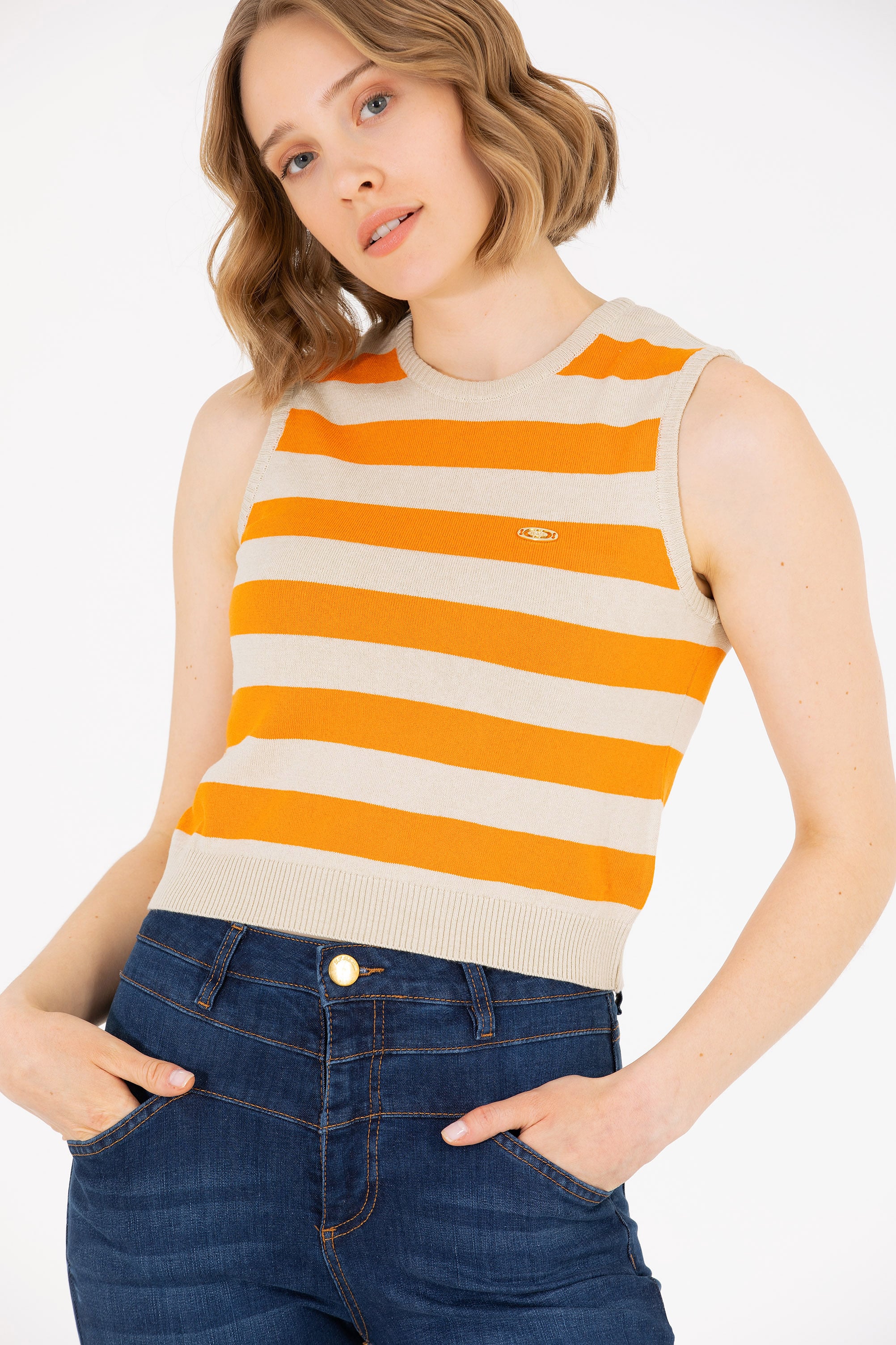 بافت نارنجی Crop Top زنانه یو اس پولو | US POLO ASSN