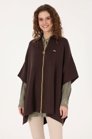 پانچو  قهوه ای تیره  ریلکس  زنانه یو اس پولو | US POLO ASSN
