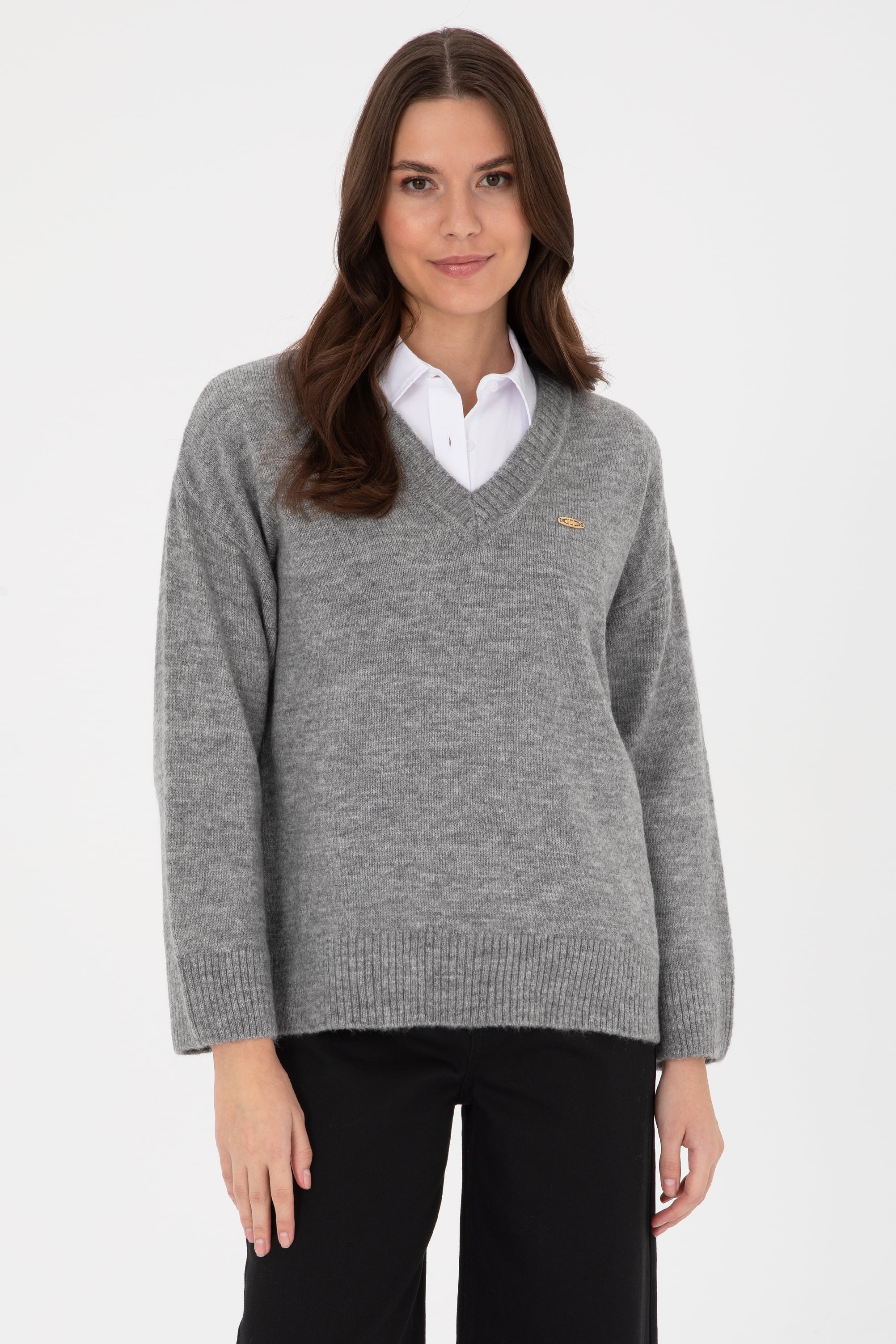 ژاکت خاکستری ملانژ ریلکس زنانه یو اس پولو | US POLO ASSN