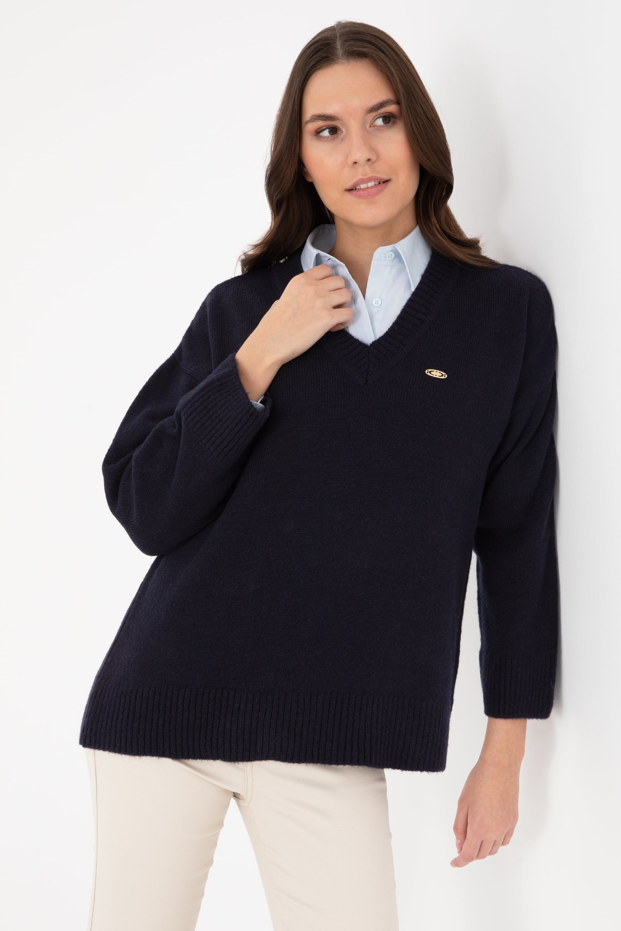 ژاکت لاجوردی ملانژ ریلکس زنانه یو اس پولو | US POLO ASSN