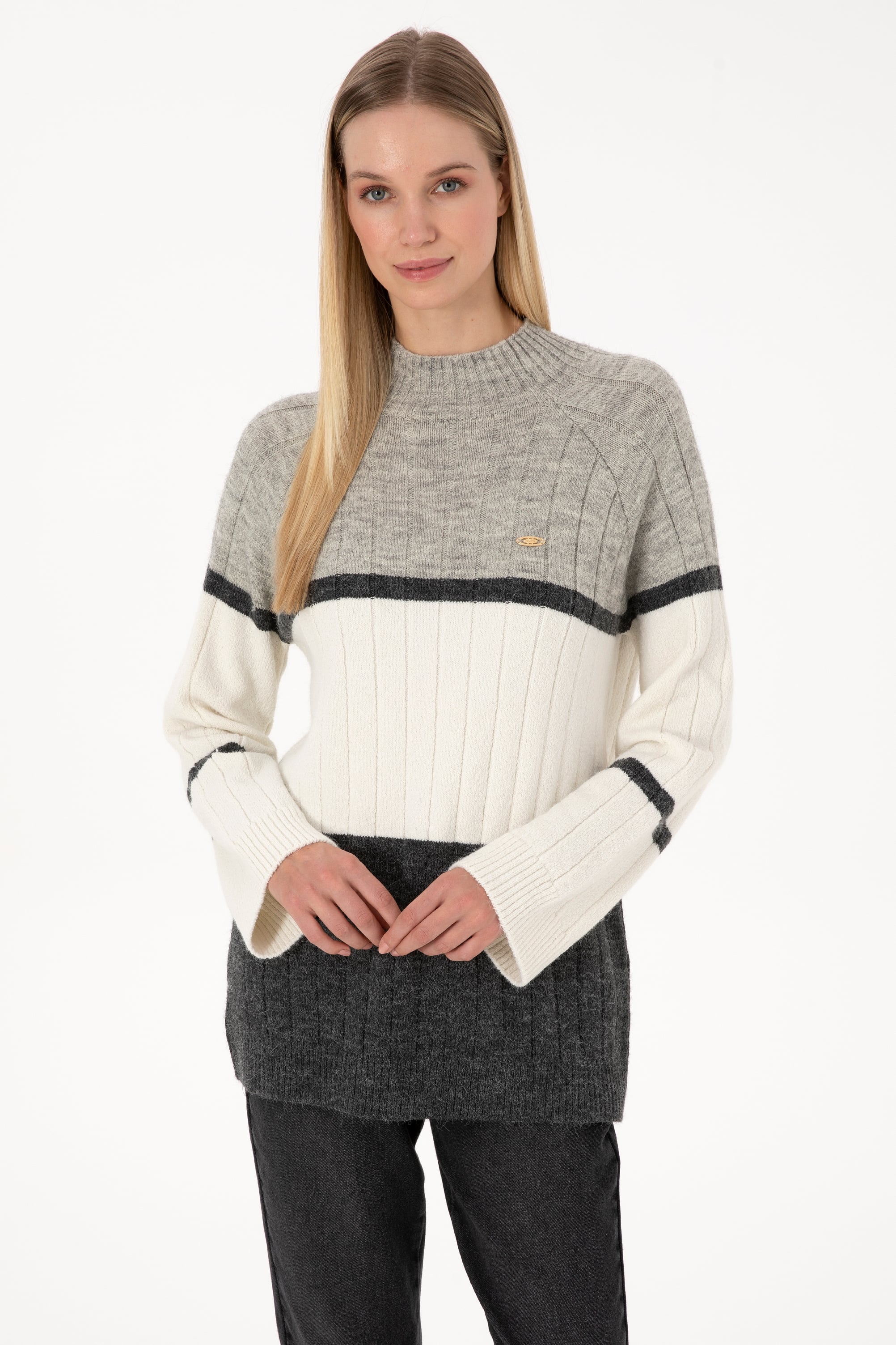 بافت خاکستری ملانژ ریلکس زنانه یو اس پولو | US POLO ASSN