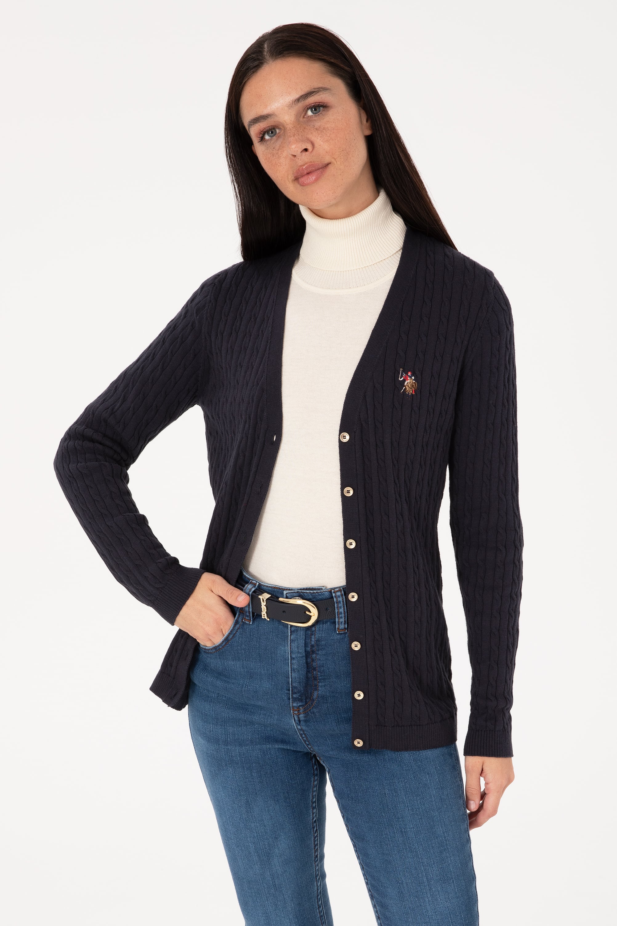 ژاکت لاجورد اندامی زنانه یو اس پولو | US POLO ASSN
