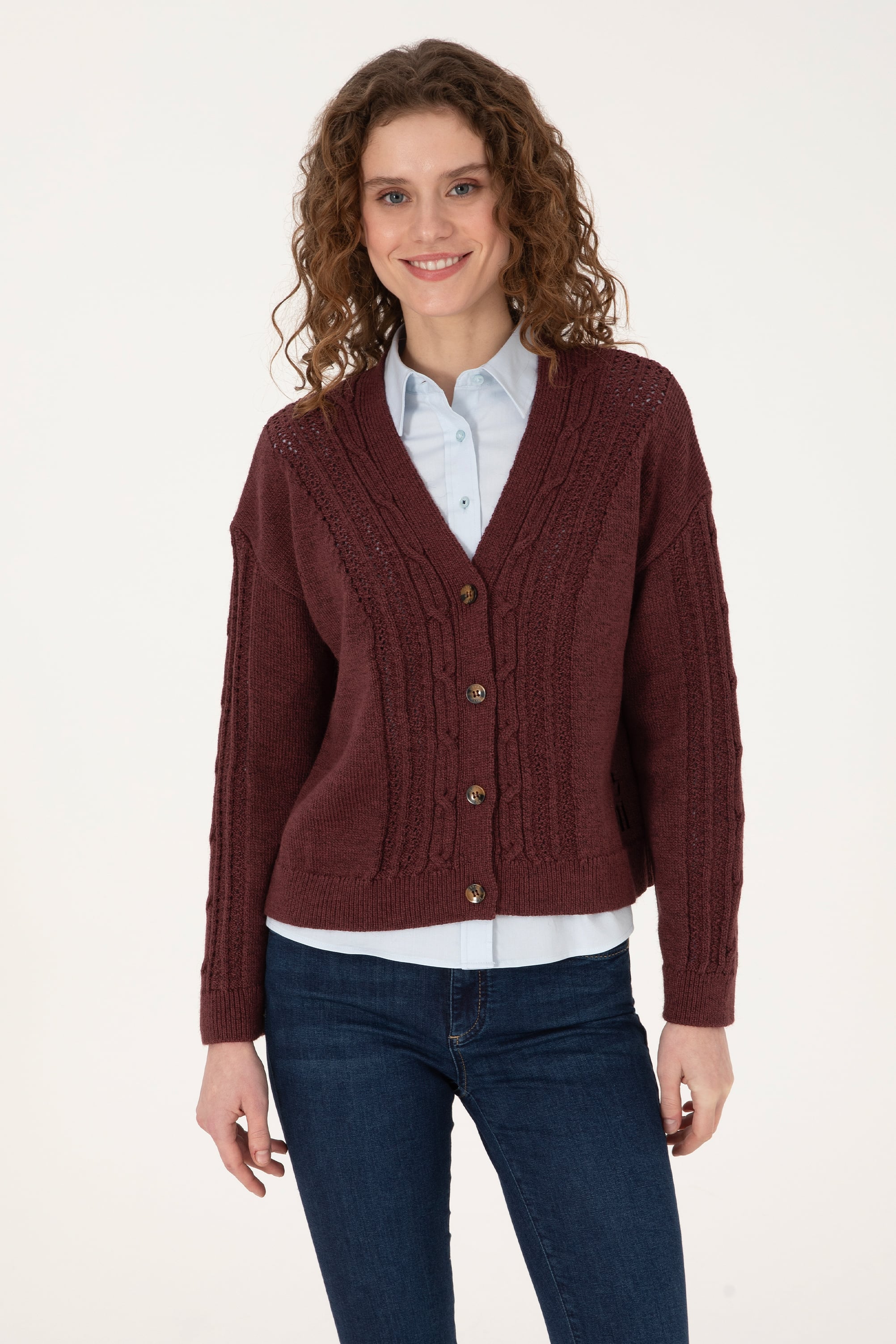 ژاکت آلبالویی ریلکس زنانه یو اس پولو | US POLO ASSN