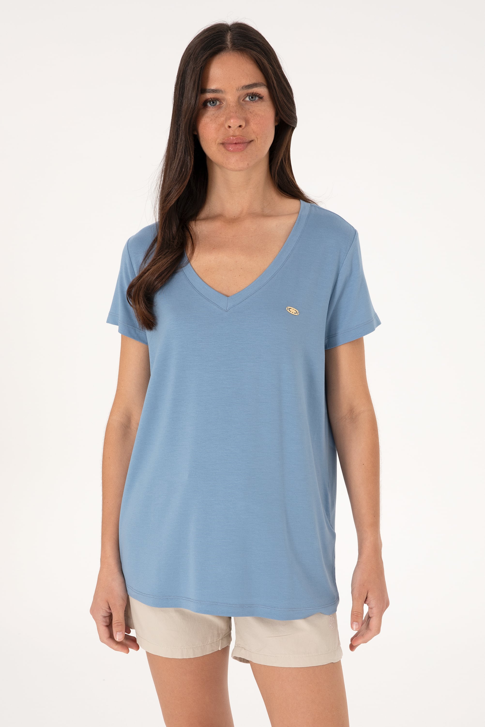 تی شرت یقه هفت آبی ریلکس زنانه یو اس پولو | US POLO ASSN