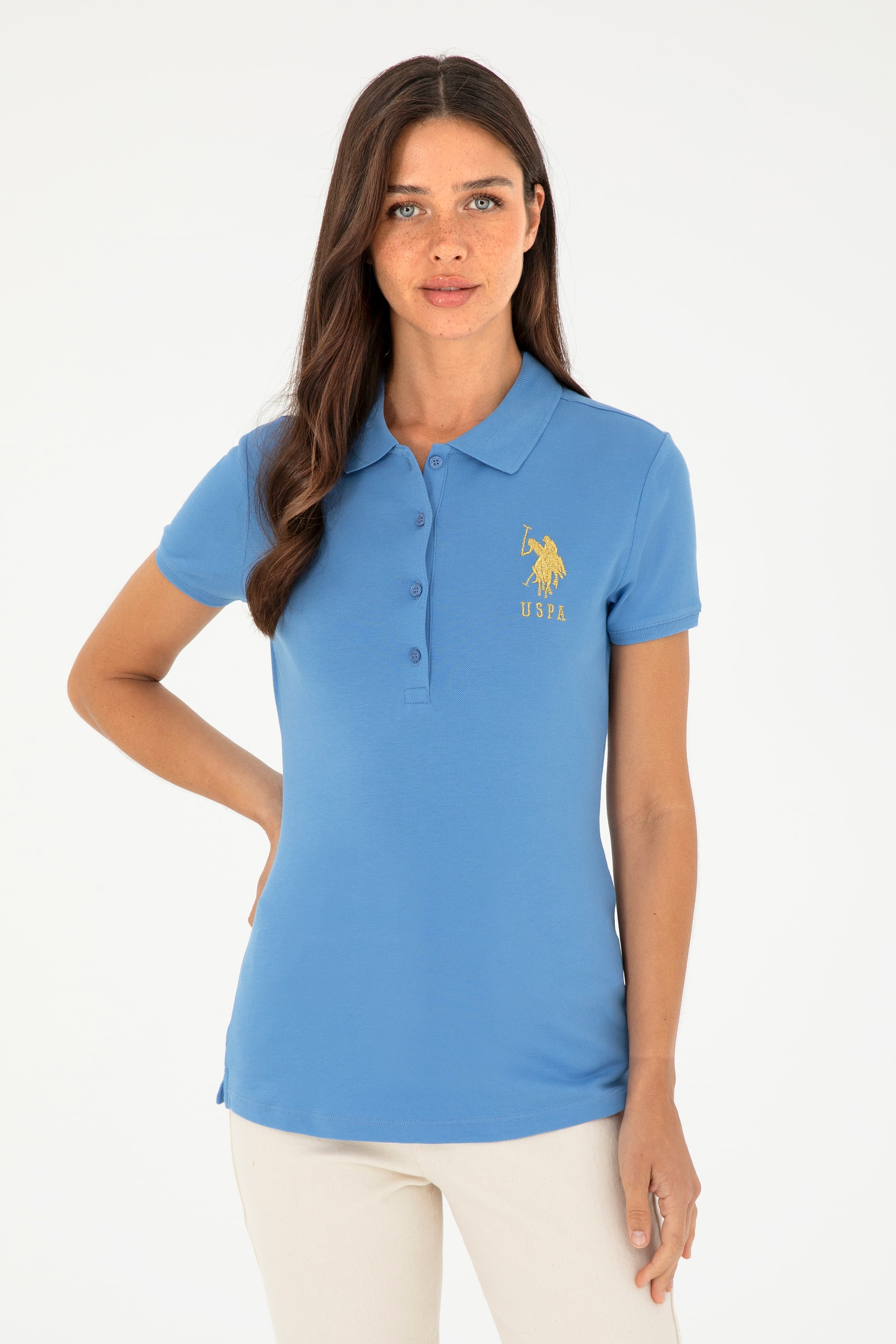 پولوشرت یقه پولو آبی تیره اندامی زنانه یو اس پولو | US POLO ASSN