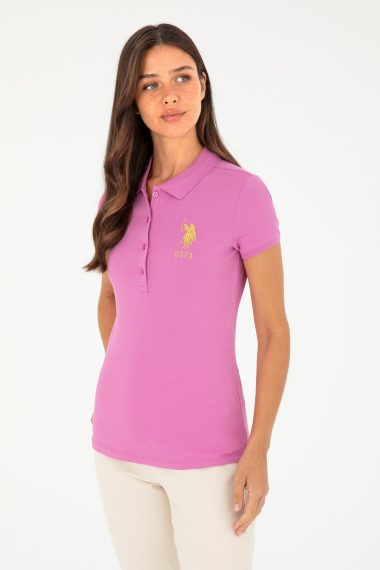 پولوشرت یقه پولو بنفش  اندامی  زنانه یو اس پولو | US POLO ASSN