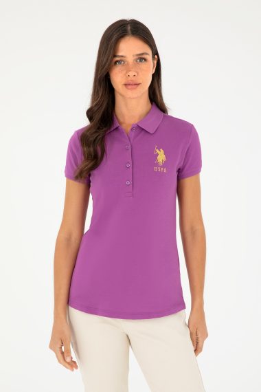 پولوشرت یقه پولو بنفش  اندامی  زنانه یو اس پولو | US POLO ASSN