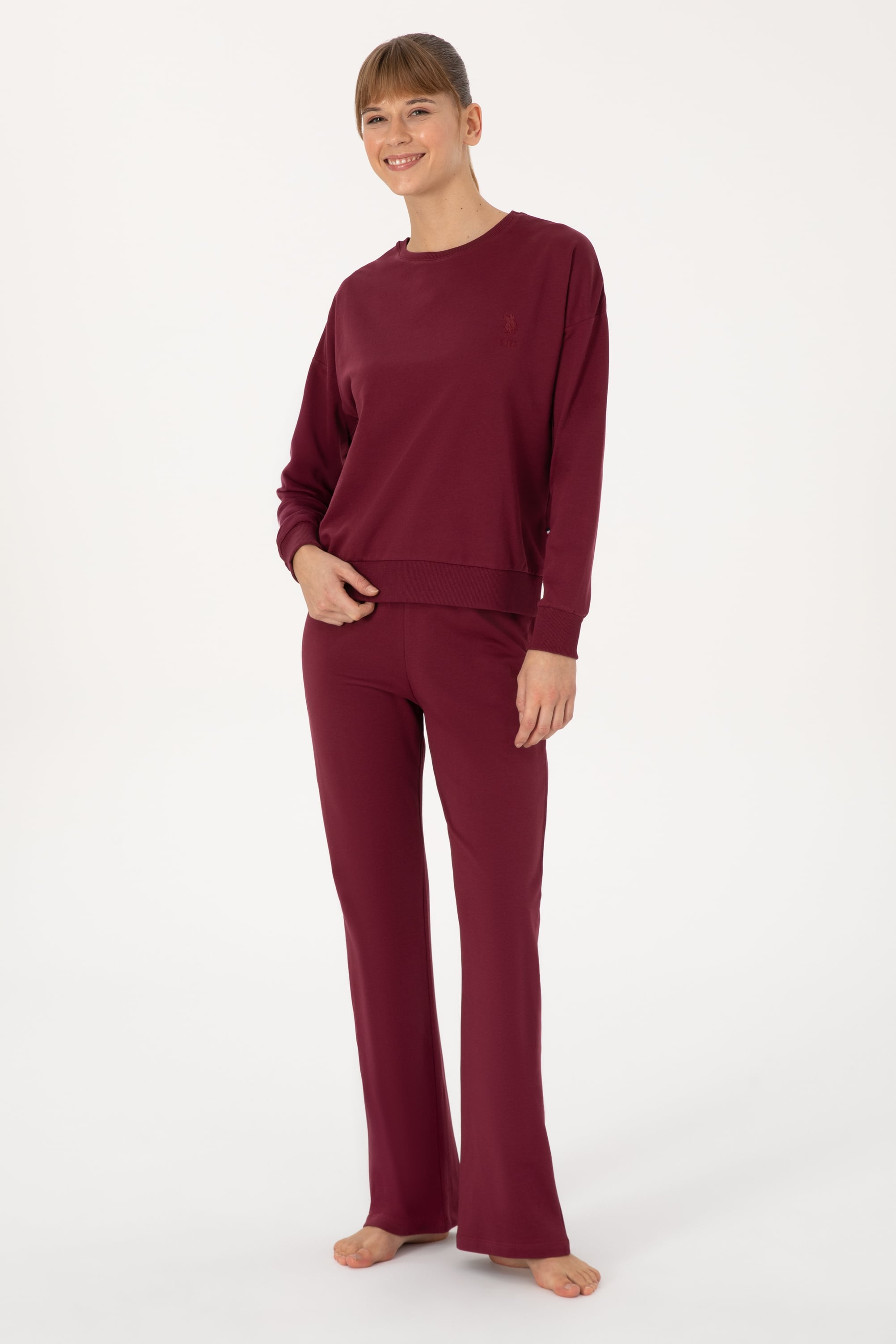 ست لباس خواب زنانه با تم کریسمس گیلاس آلبالویی استاندارد فیت زنانه یو اس پولو | US POLO ASSN