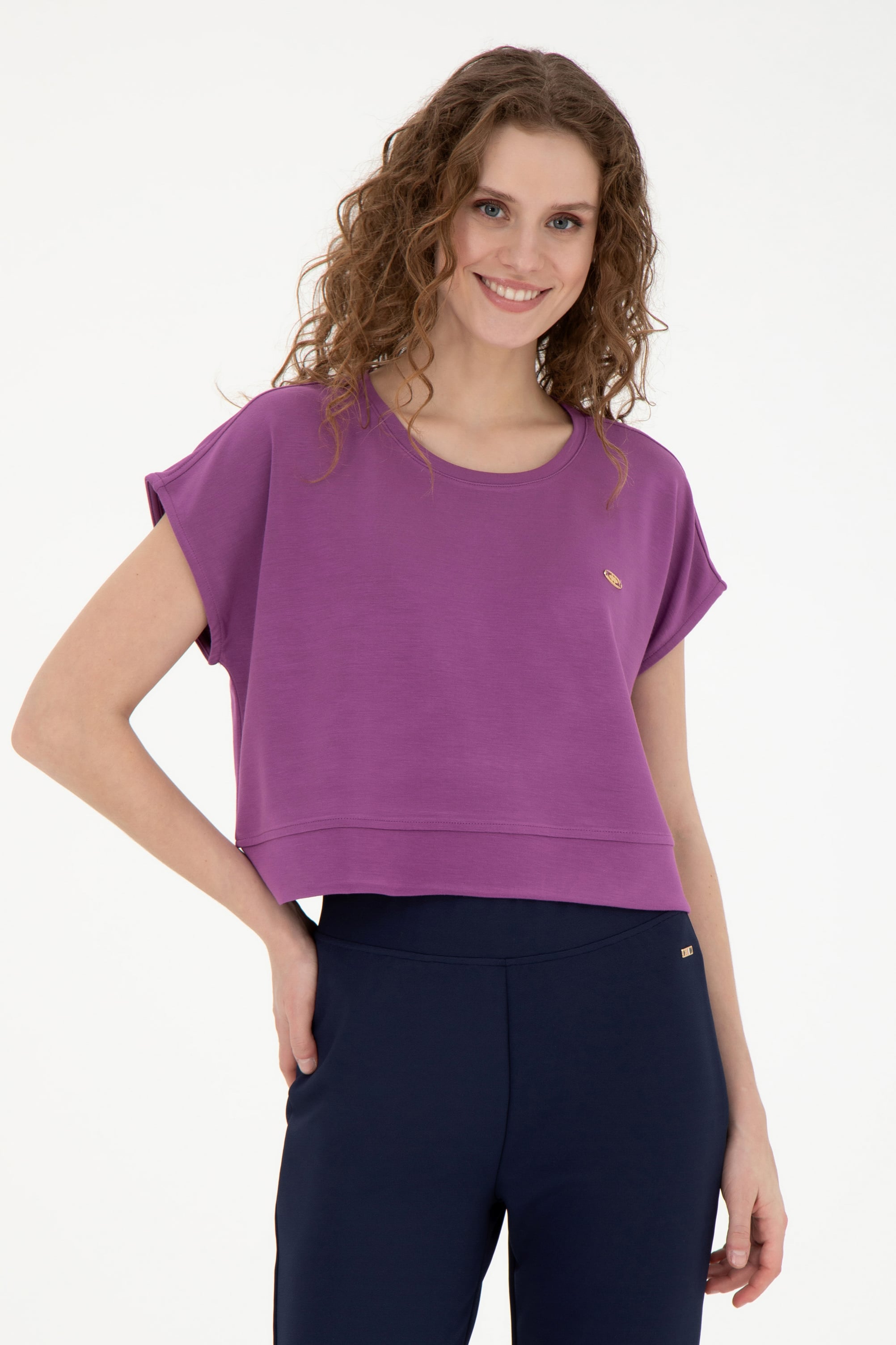 تی شرت یقه گرد یقه گرد بنفش Crop Top زنانه یو اس پولو | US POLO ASSN