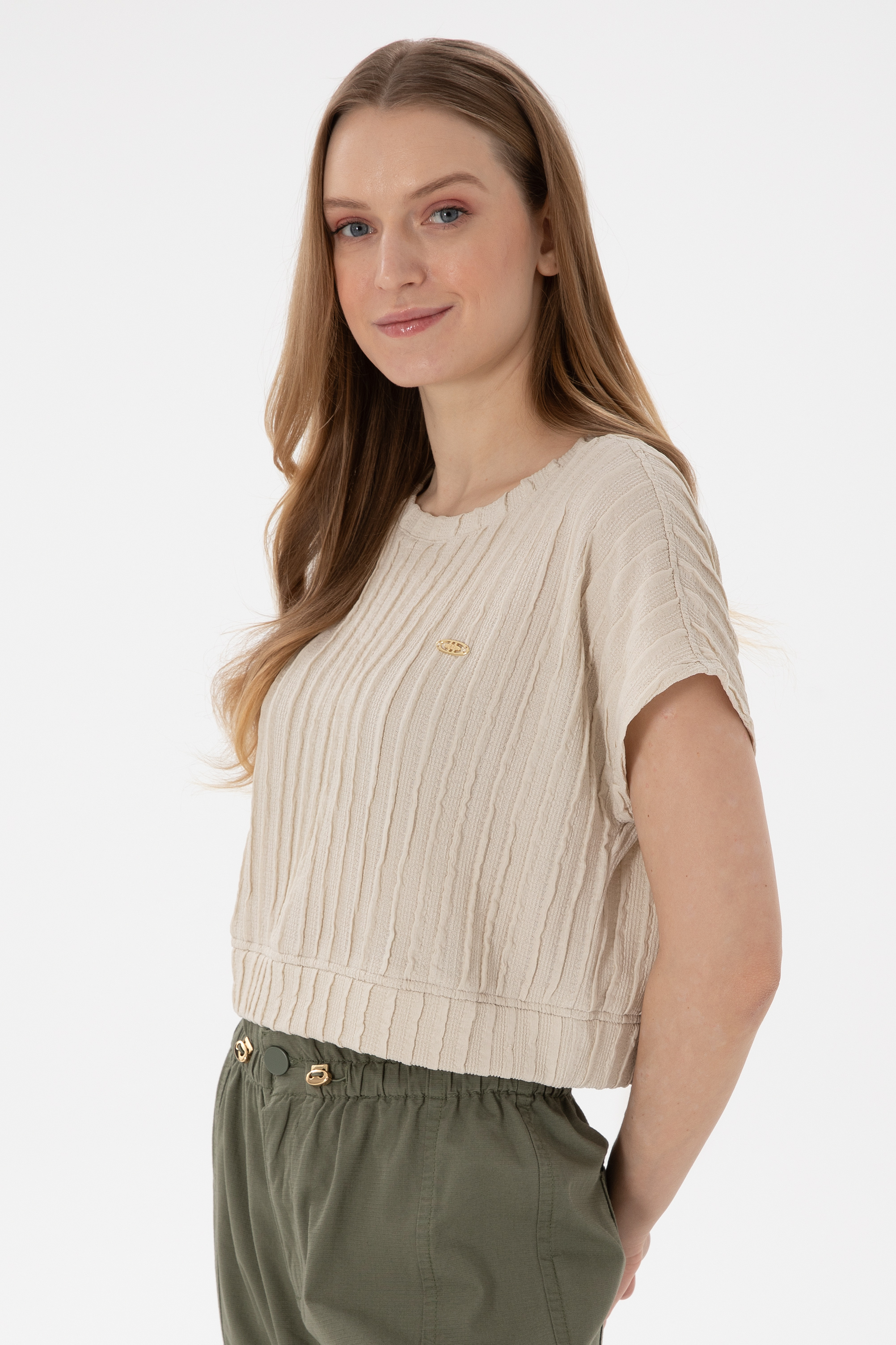 تی شرت یقه گرد خاکستری Crop Top زنانه یو اس پولو | US POLO ASSN