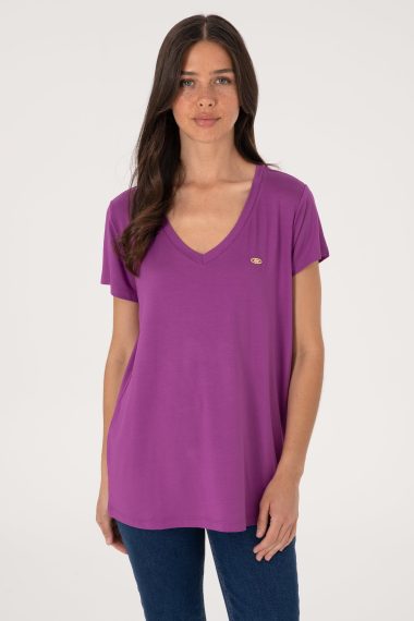 تی شرت یقه هفت  بنفش  ریلکس  زنانه یو اس پولو | US POLO ASSN