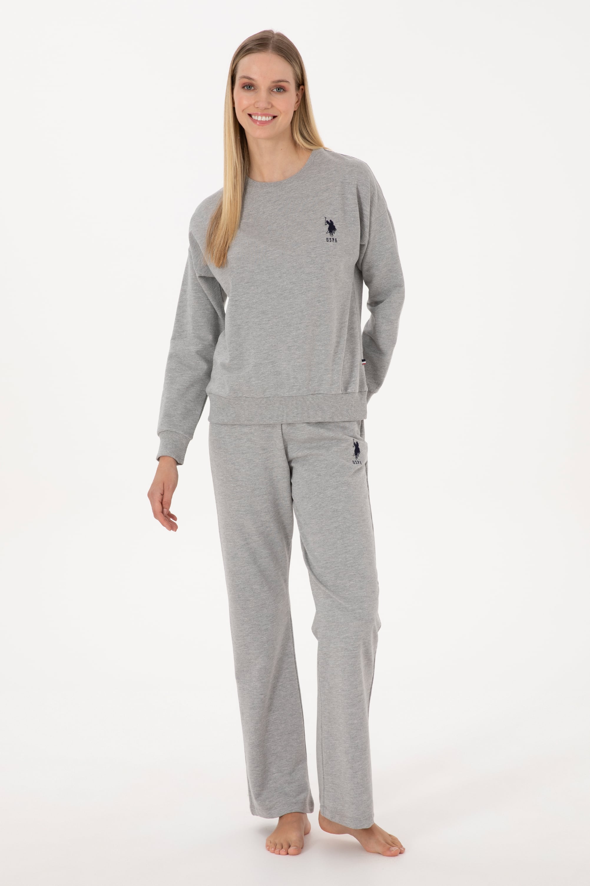 ست پیژامه خاکستری ملانژ استاندارد فیت زنانه یو اس پولو | US POLO ASSN