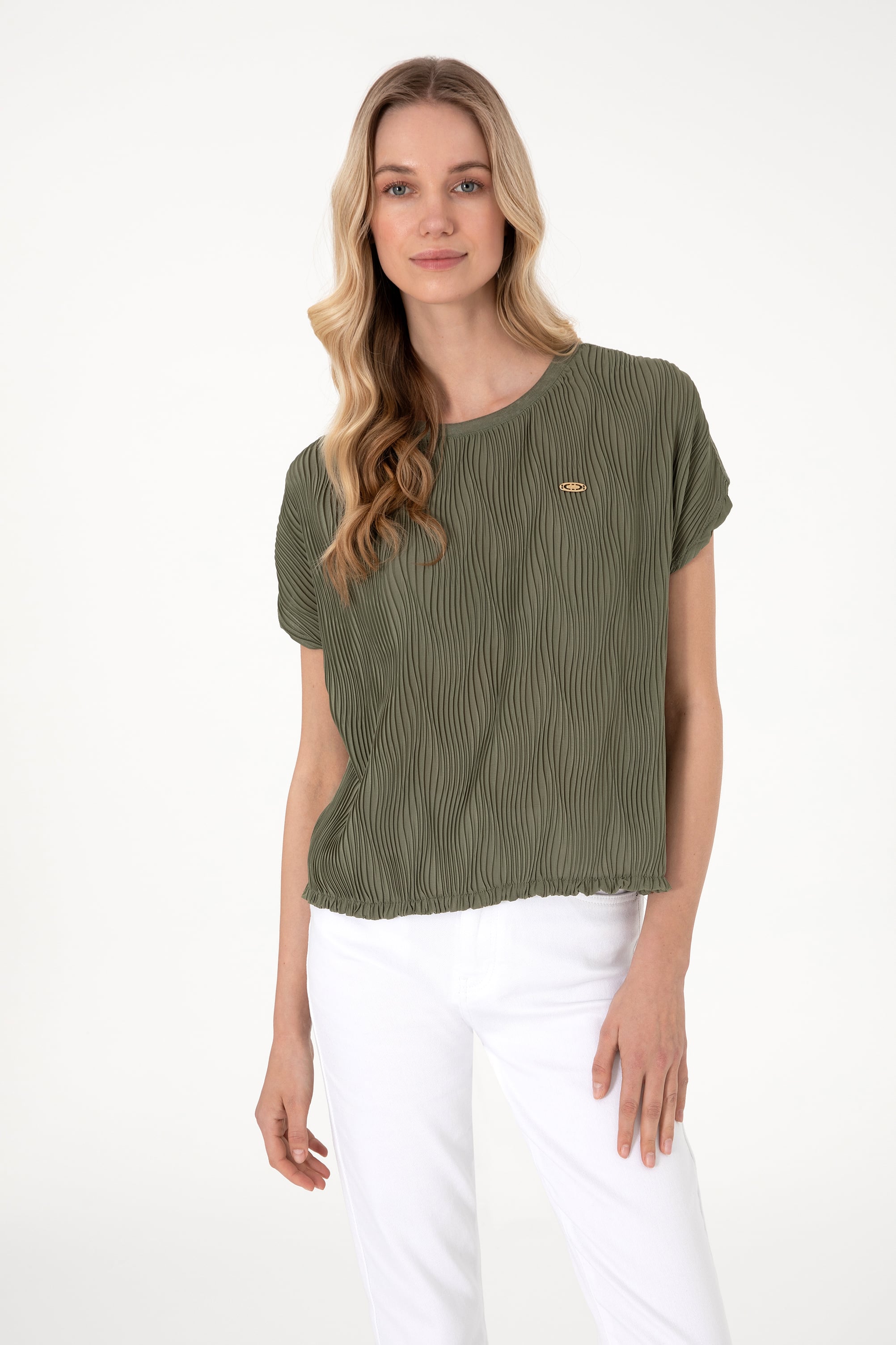 تی شرت یقه گرد خاکی تیره Crop Top زنانه یو اس پولو | US POLO ASSN