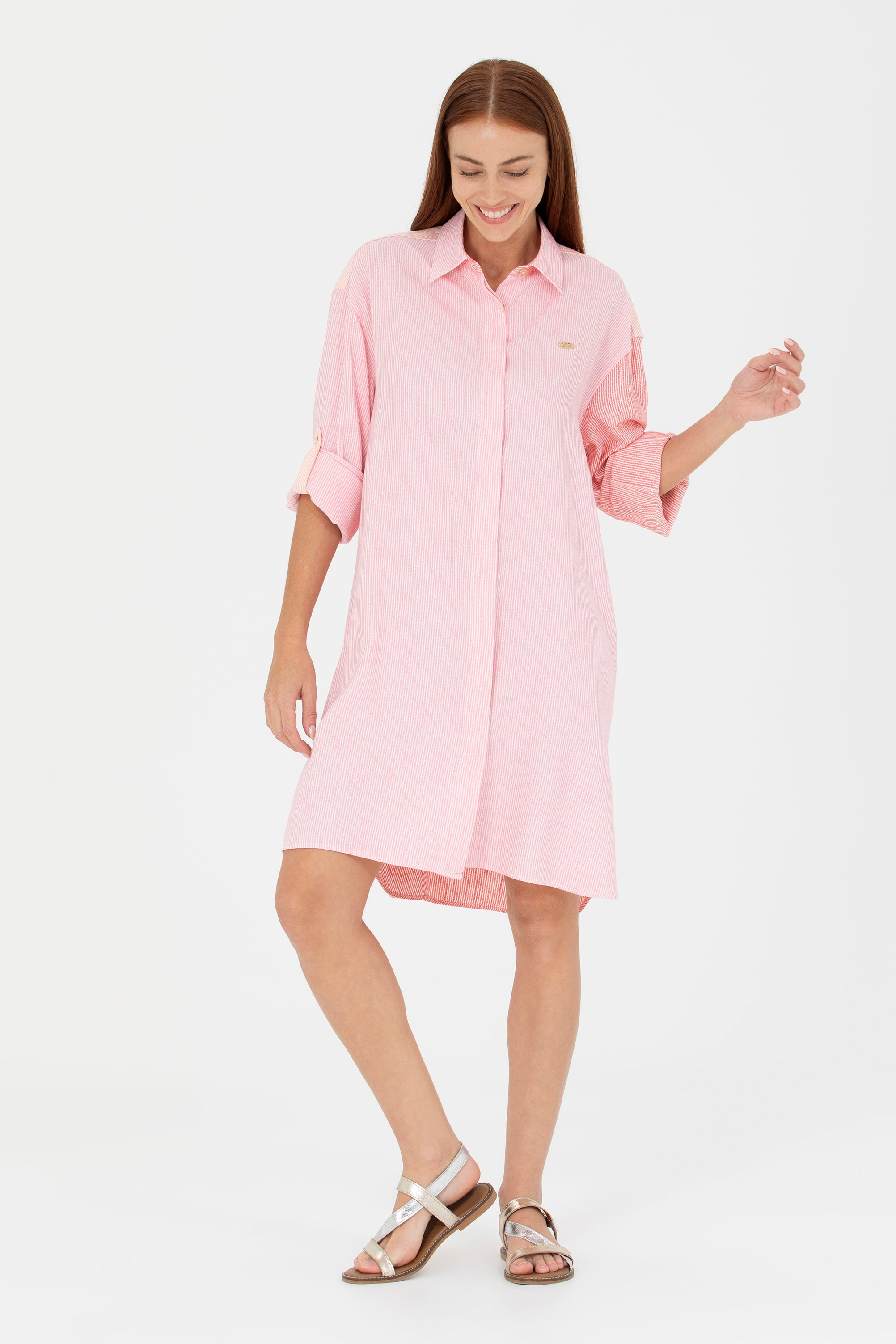 لباس بافته شده صورتی Oversize زنانه یو اس پولو | US POLO ASSN