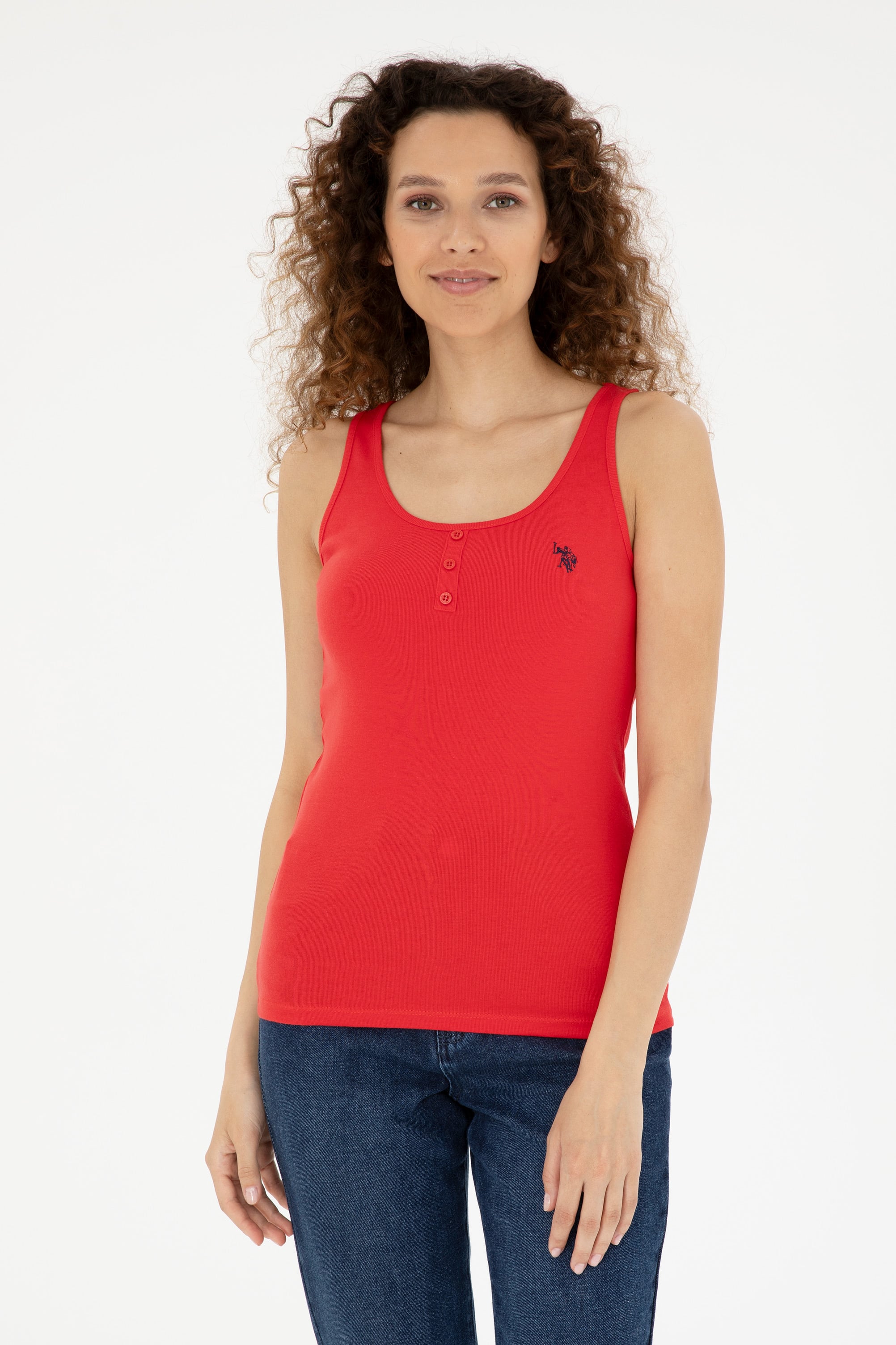 تی شرت یقه گرد یقه گرد قرمز Ex.Slim زنانه یو اس پولو | US POLO ASSN