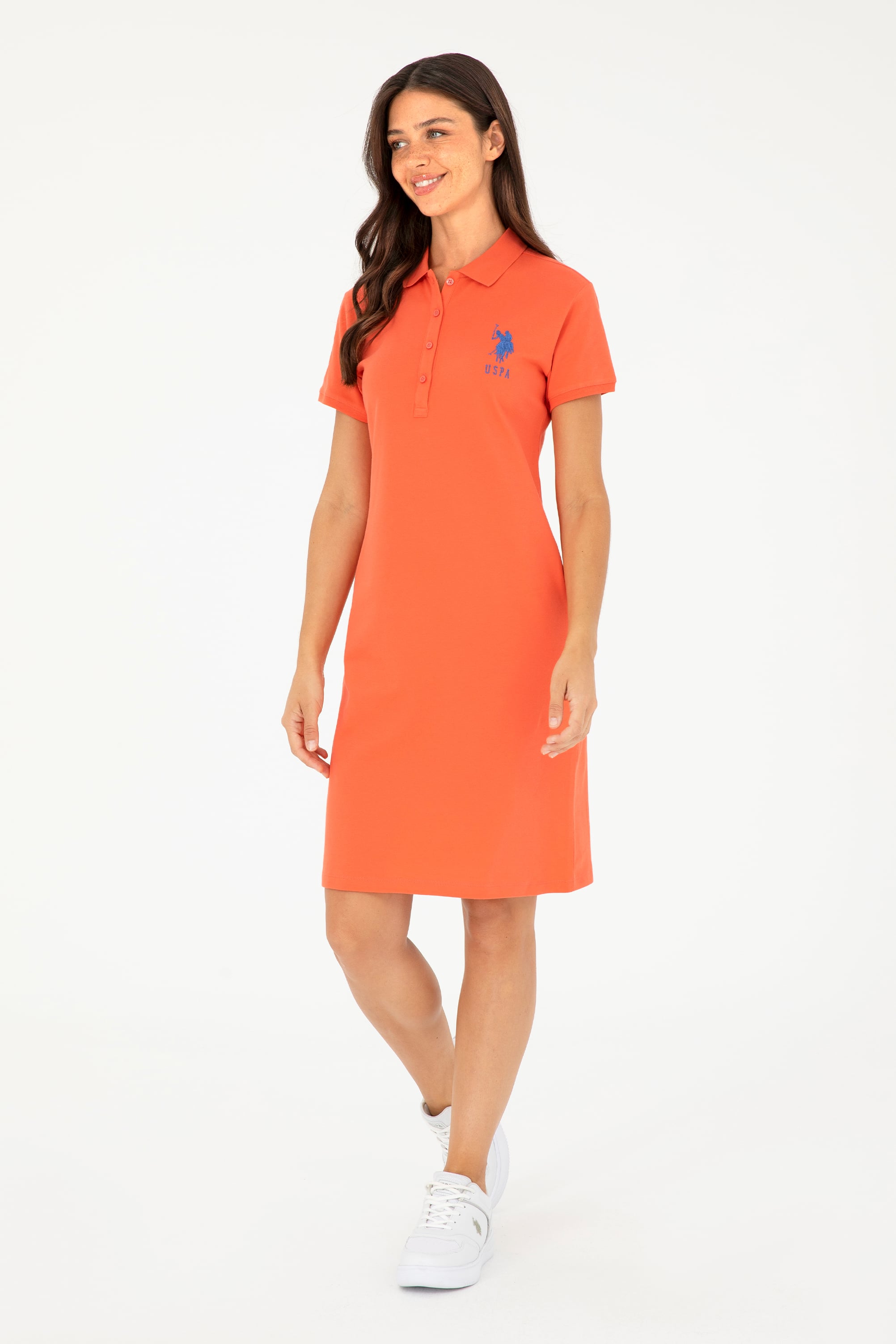 لباس بلند یقه پولو یقه پولو گل اناری اندامی زنانه یو اس پولو | US POLO ASSN
