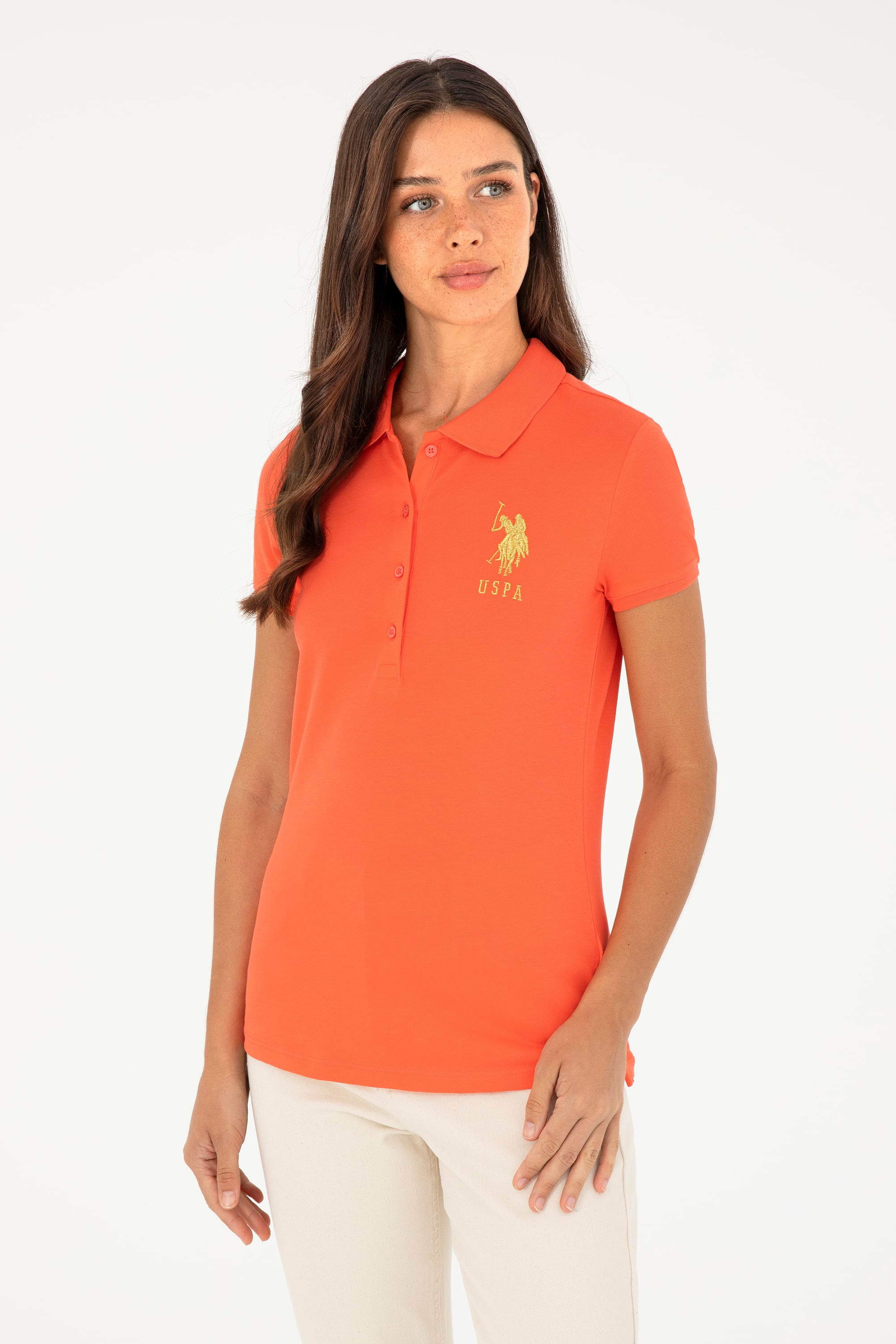 پولوشرت یقه پولو گل اناری اندامی زنانه یو اس پولو | US POLO ASSN