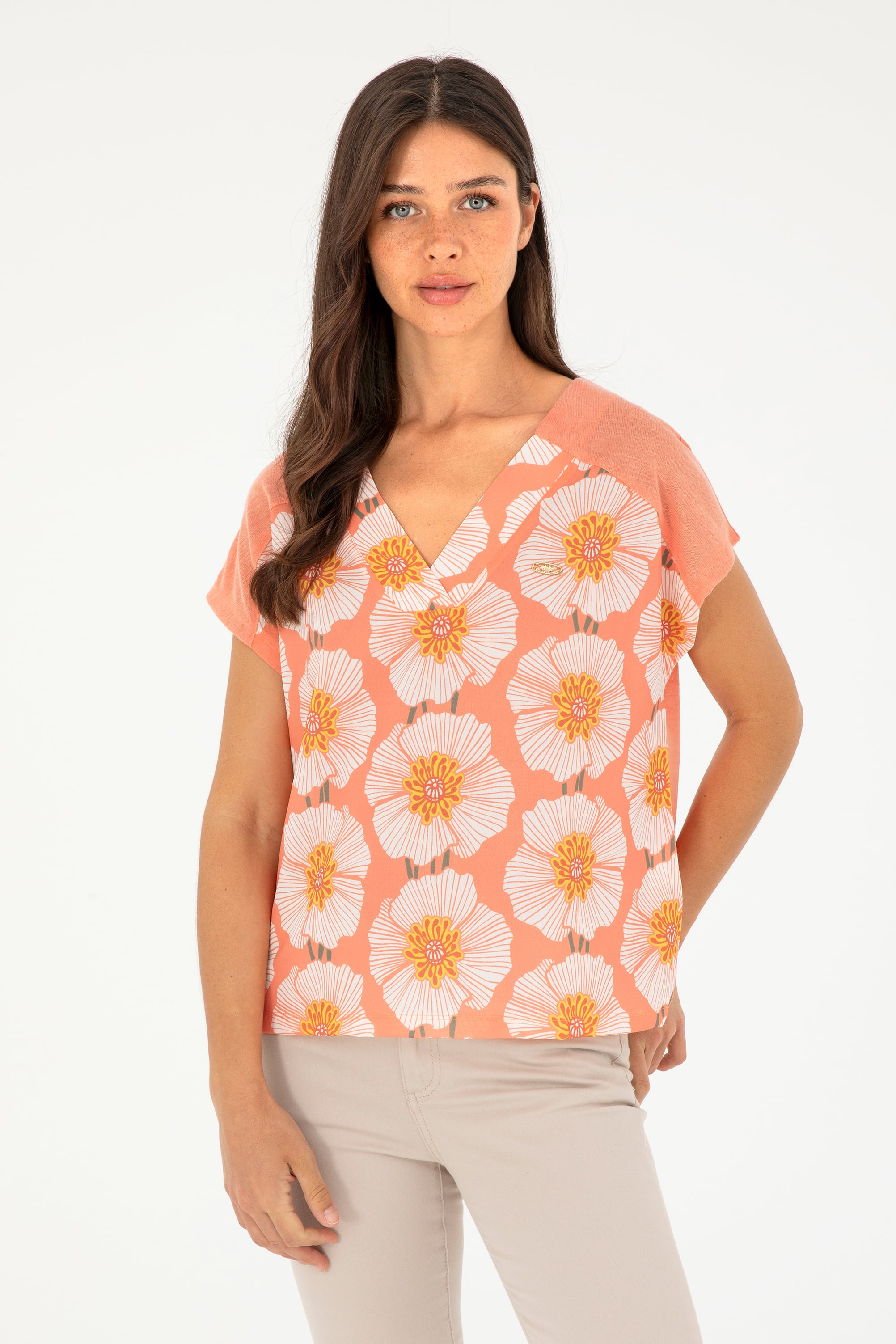 تی شرت یقه هفت یقه هفت گل بهی رگولار زنانه یو اس پولو | US POLO ASSN